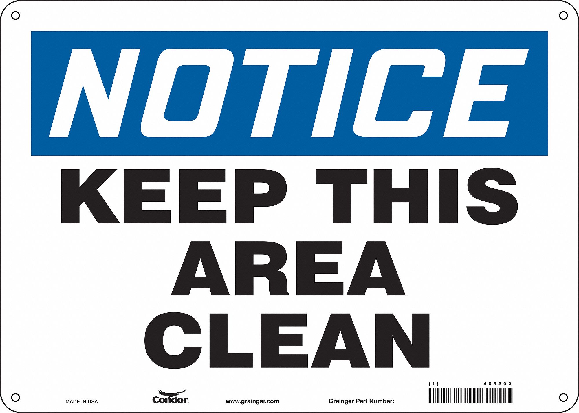 Safety Sign: Polyethylene, Mounting Holes Sign Mounting, 10 in x 14 in Nominal Sign Size