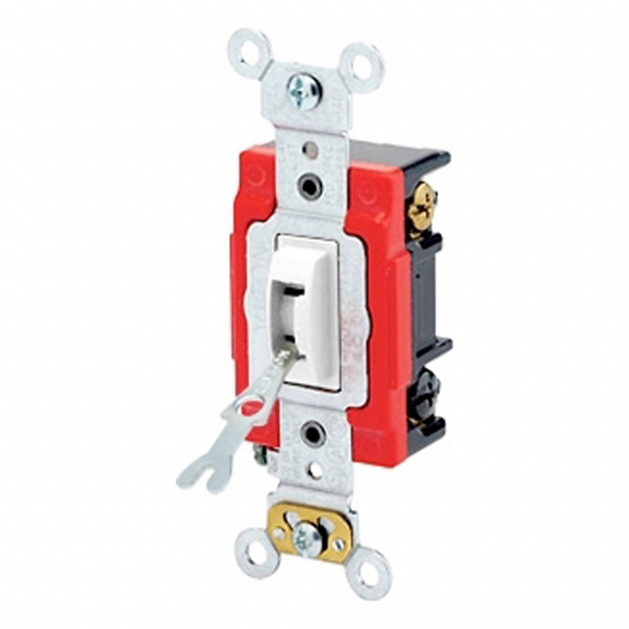 AC Quiet Switch: Toggle Switch, 3-Way, White, 20 A, 120/277V AC, Screw Terminals