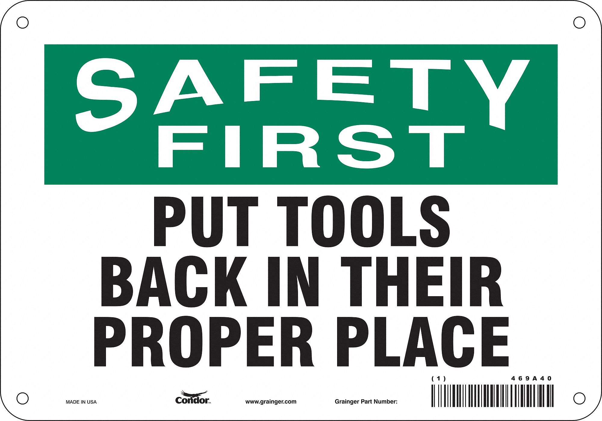 Safety Sign: Polyethylene, Mounting Holes Sign Mounting, 7 in x 10 in Nominal Sign Size, 7 in Ht
