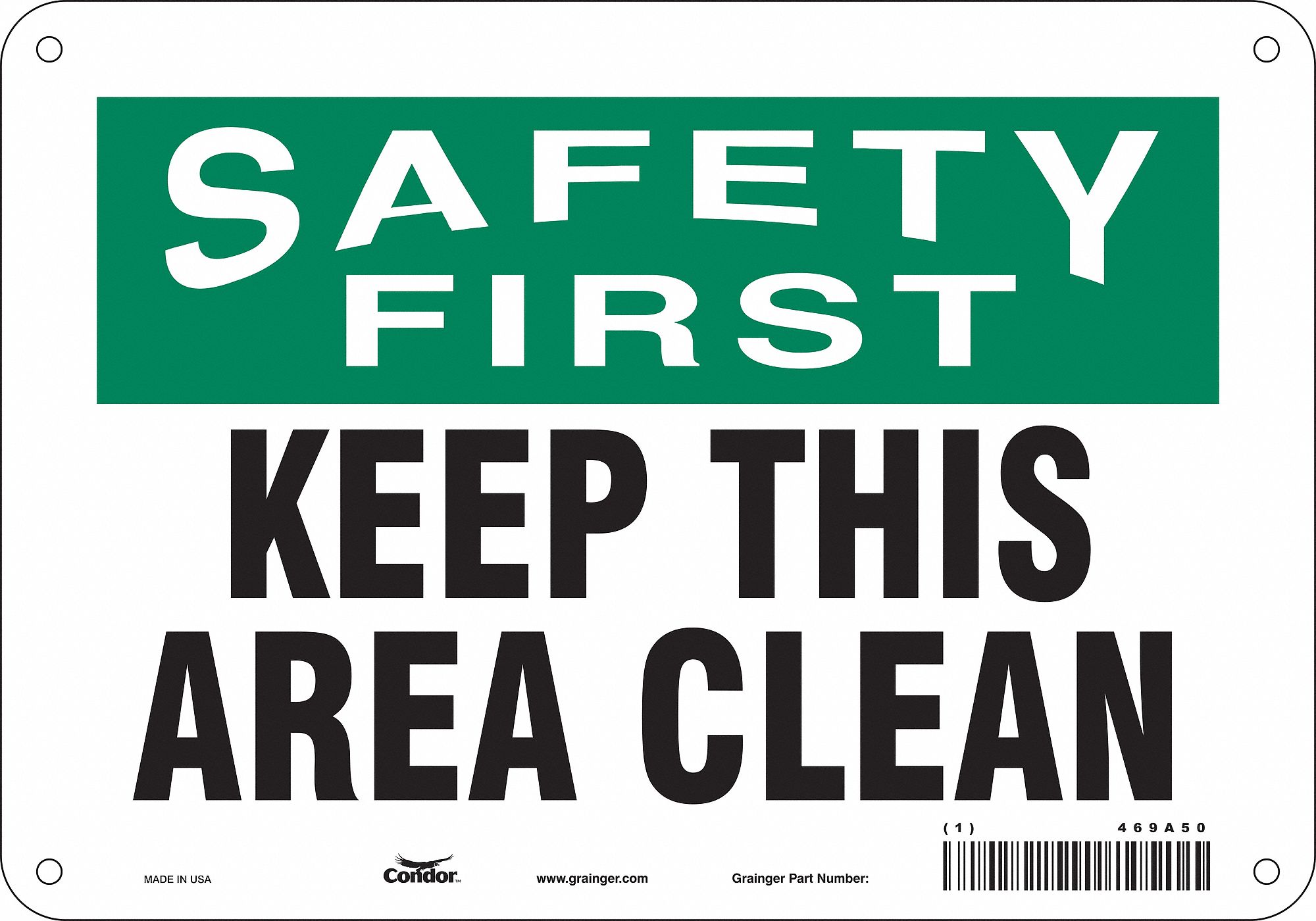 Safety Sign: Aluminum, Mounting Holes Sign Mounting, 7 in x 10 in Nominal Sign Size, 0.032 in Thick