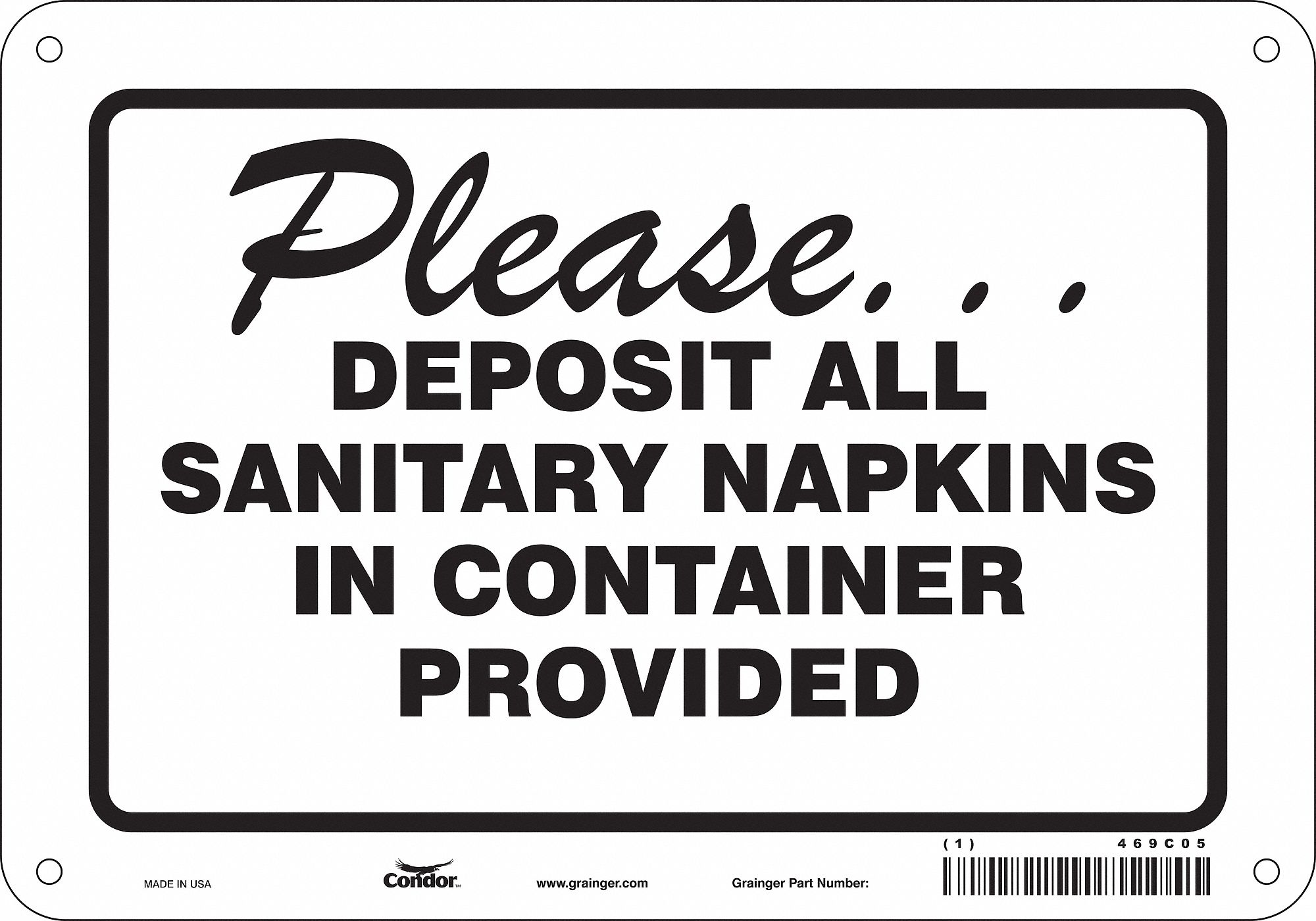 Safety Sign: Aluminum, Mounting Holes Sign Mounting, 7 in x 10 in Nominal Sign Size, 0.032 in Thick