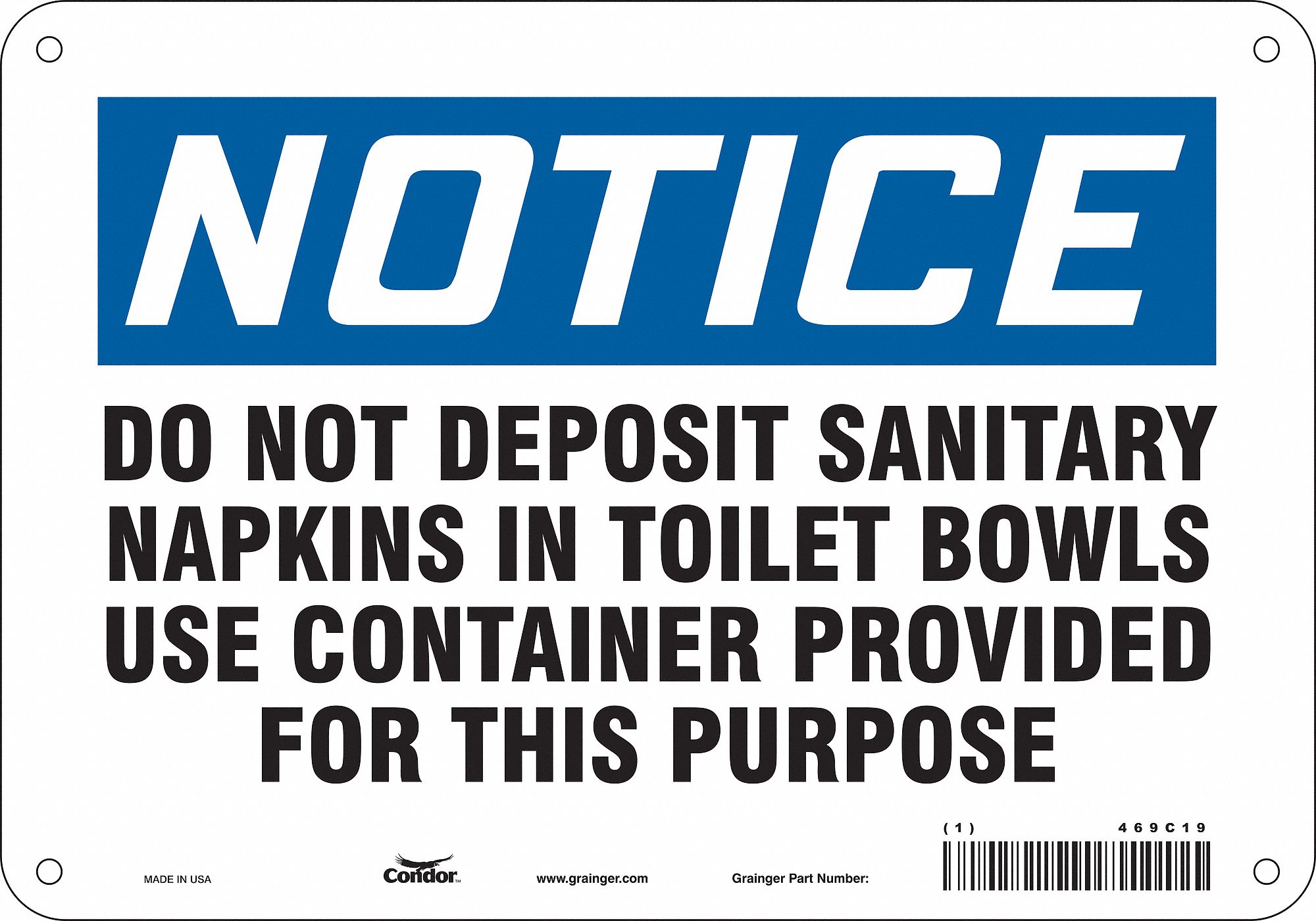 Safety Sign: Aluminum, Mounting Holes Sign Mounting, 7 in x 10 in Nominal Sign Size, 0.032 in Thick