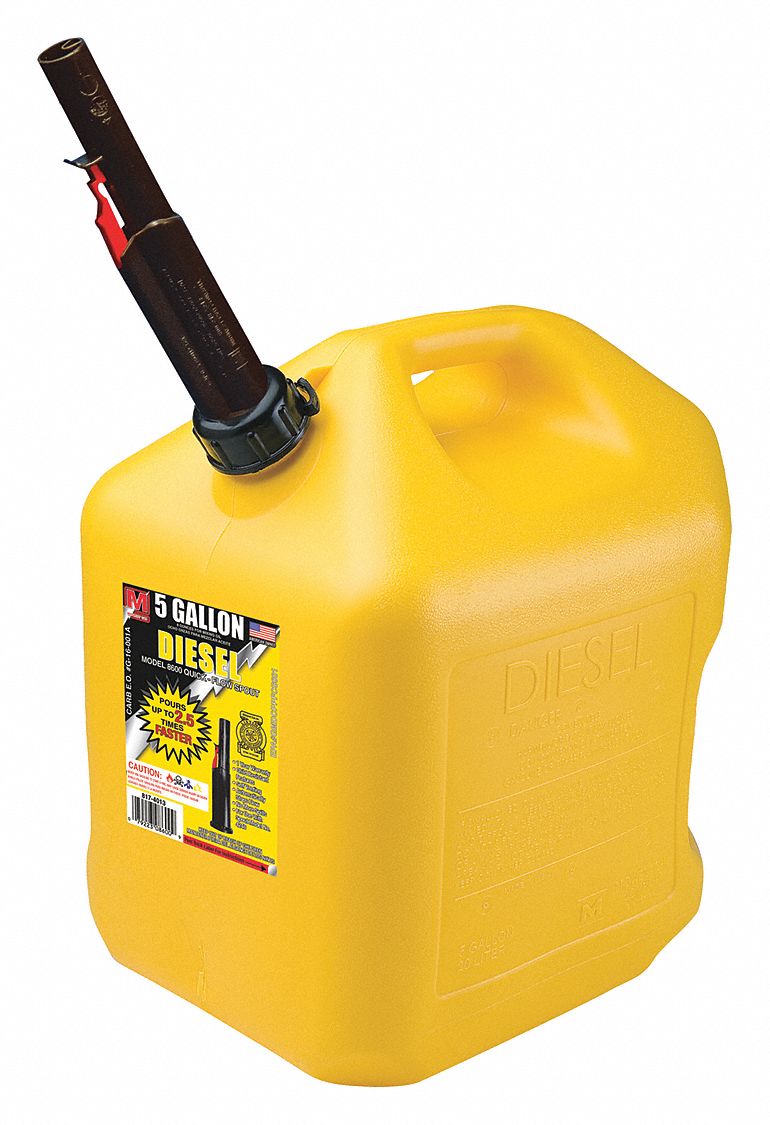 Diesel Fuel Can, HDPE, 5 gal Capacity, 141/2" Height, 13" Length, 10