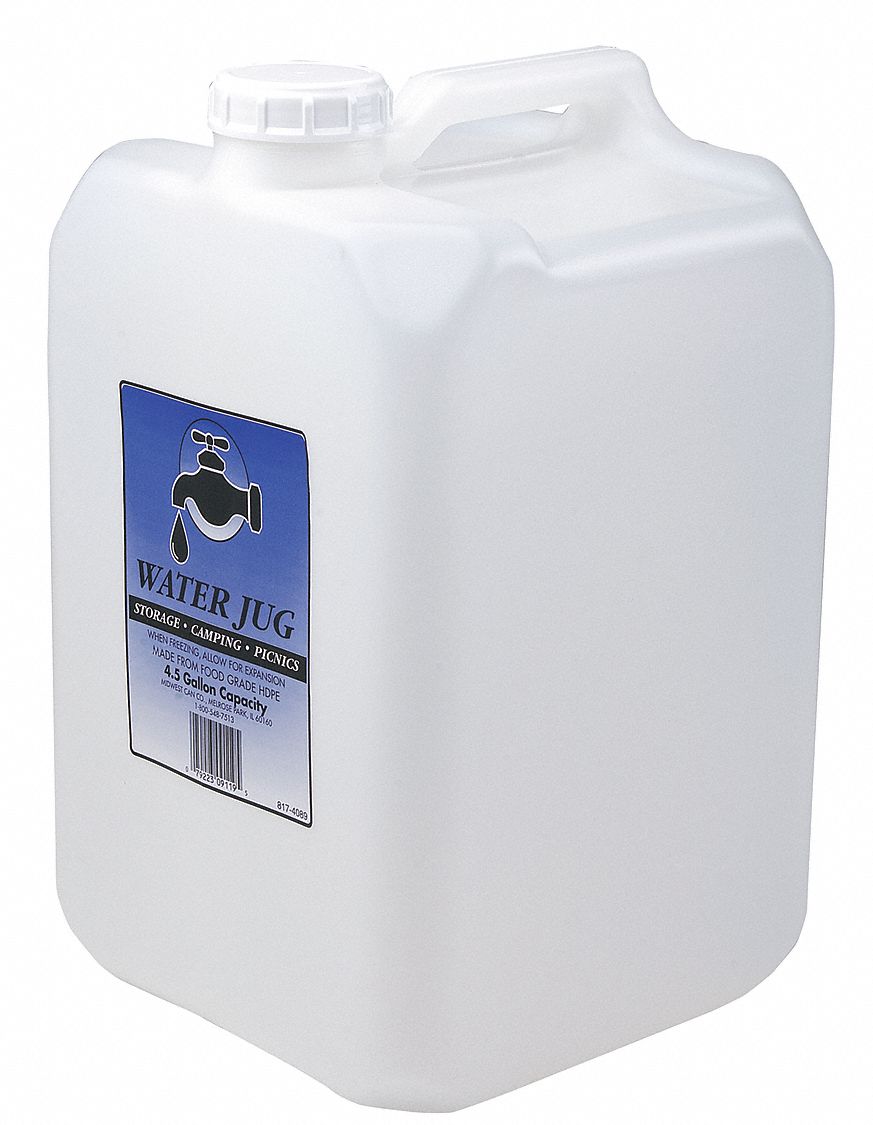 4.5 gal Water Container, Clear High Density Polyethylene, 1 EA