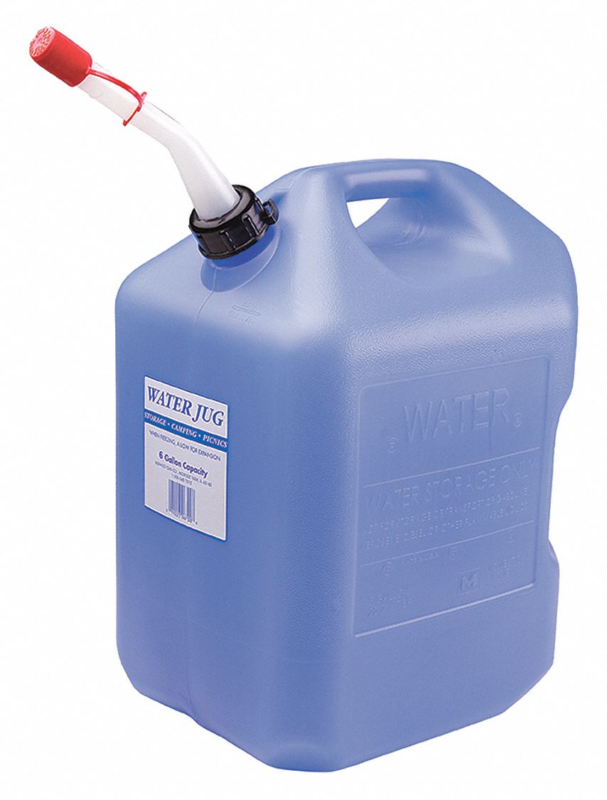 Water Container: 6 gal Capacity, 16 1/16 in Ht, 13 in Lg, 10 in Wd, Blue