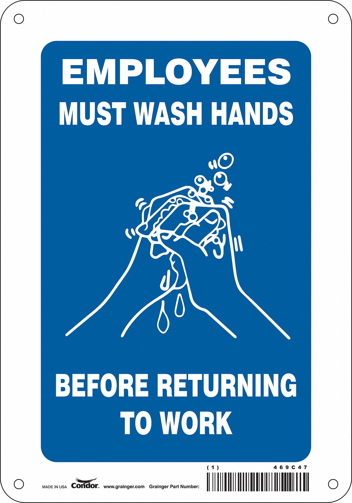 Safety Sign: Polyethylene, Mounting Holes Sign Mounting, 10 in x 7 in Nominal Sign Size, Blue