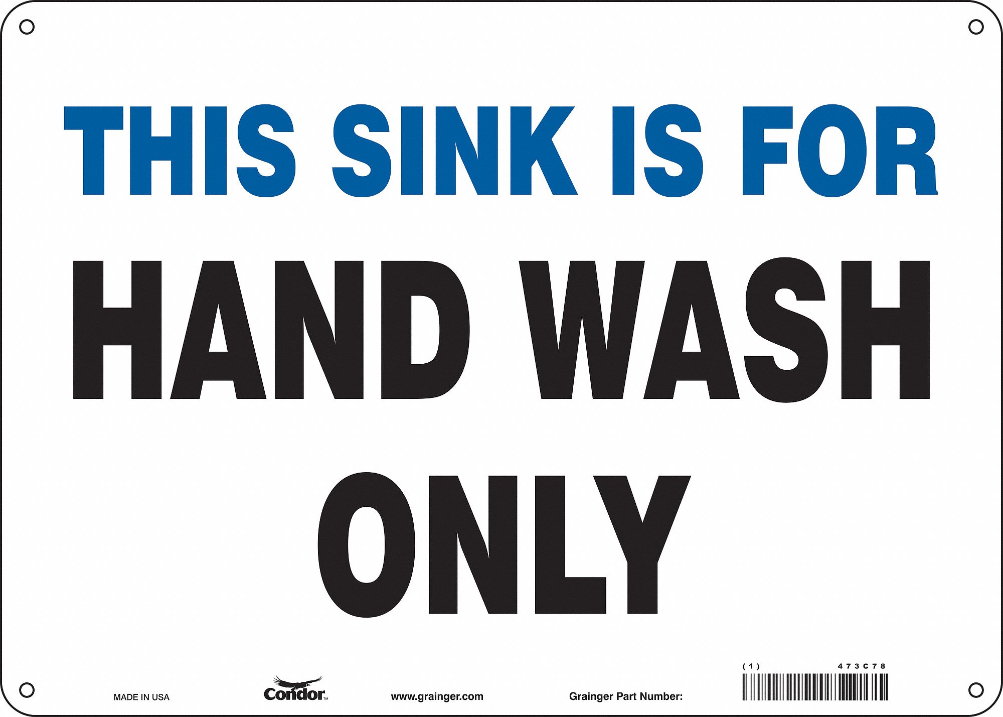 hand washing sink only kitchen sign