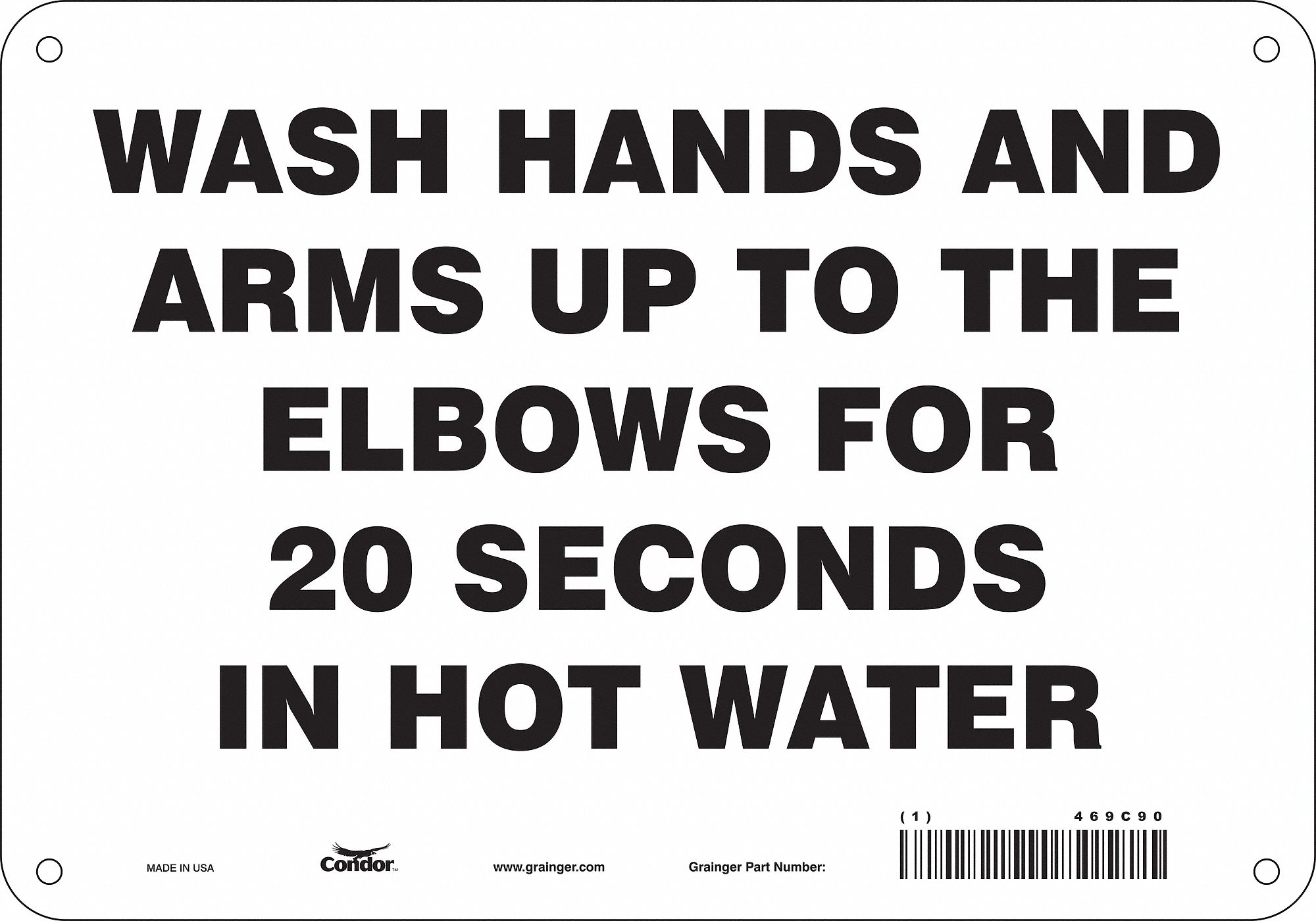 Safety Sign: Polyethylene, Mounting Holes Sign Mounting, 7 in x 10 in Nominal Sign Size, White