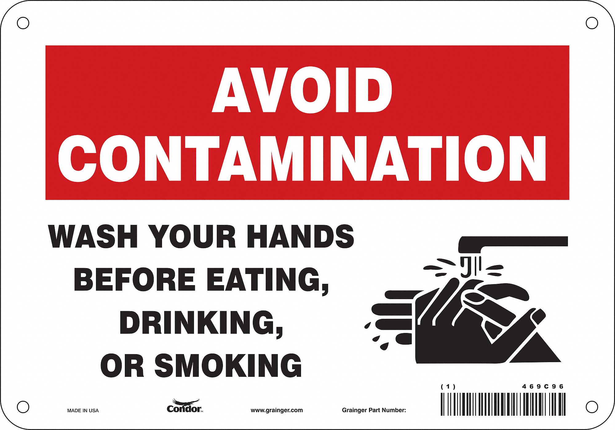 Safety Sign: Polyethylene, Mounting Holes Sign Mounting, 7 in x 10 in Nominal Sign Size, Red/White
