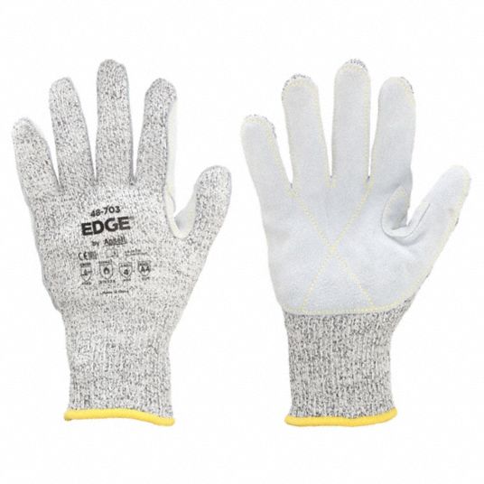 Ansell Edge 48-703 Gray 10 Polyethylene Cut-Resistant Gloves - Leather Palm Coating - 48-703/10