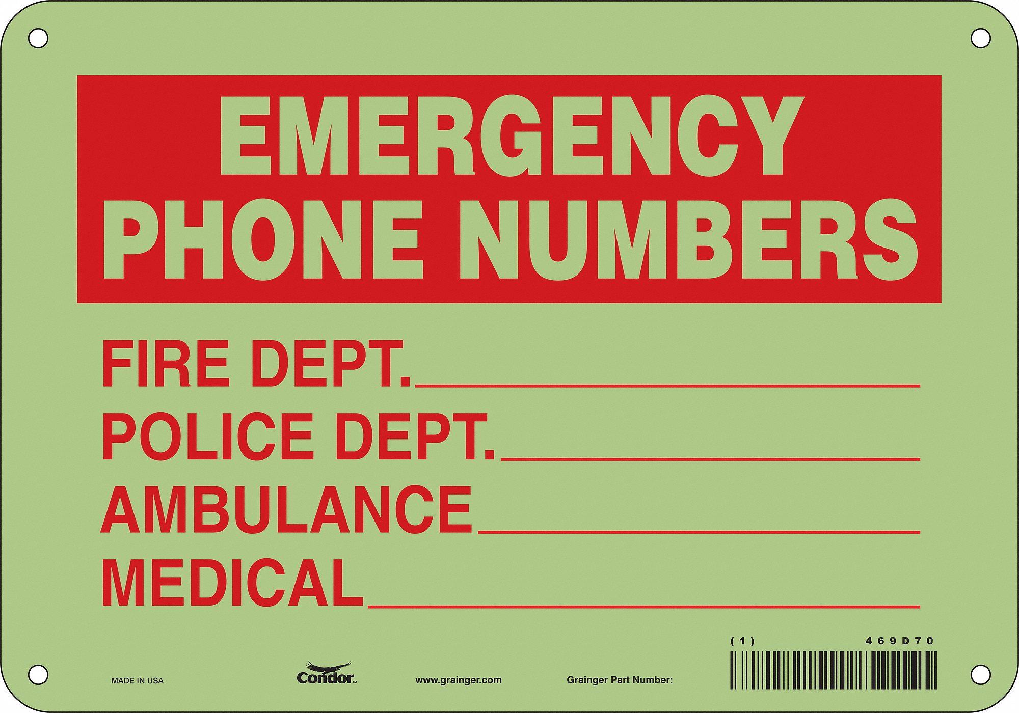 Safety Sign: Polyethylene, Mounting Holes Sign Mounting, 7 in x 10 in Nominal Sign Size, No Header