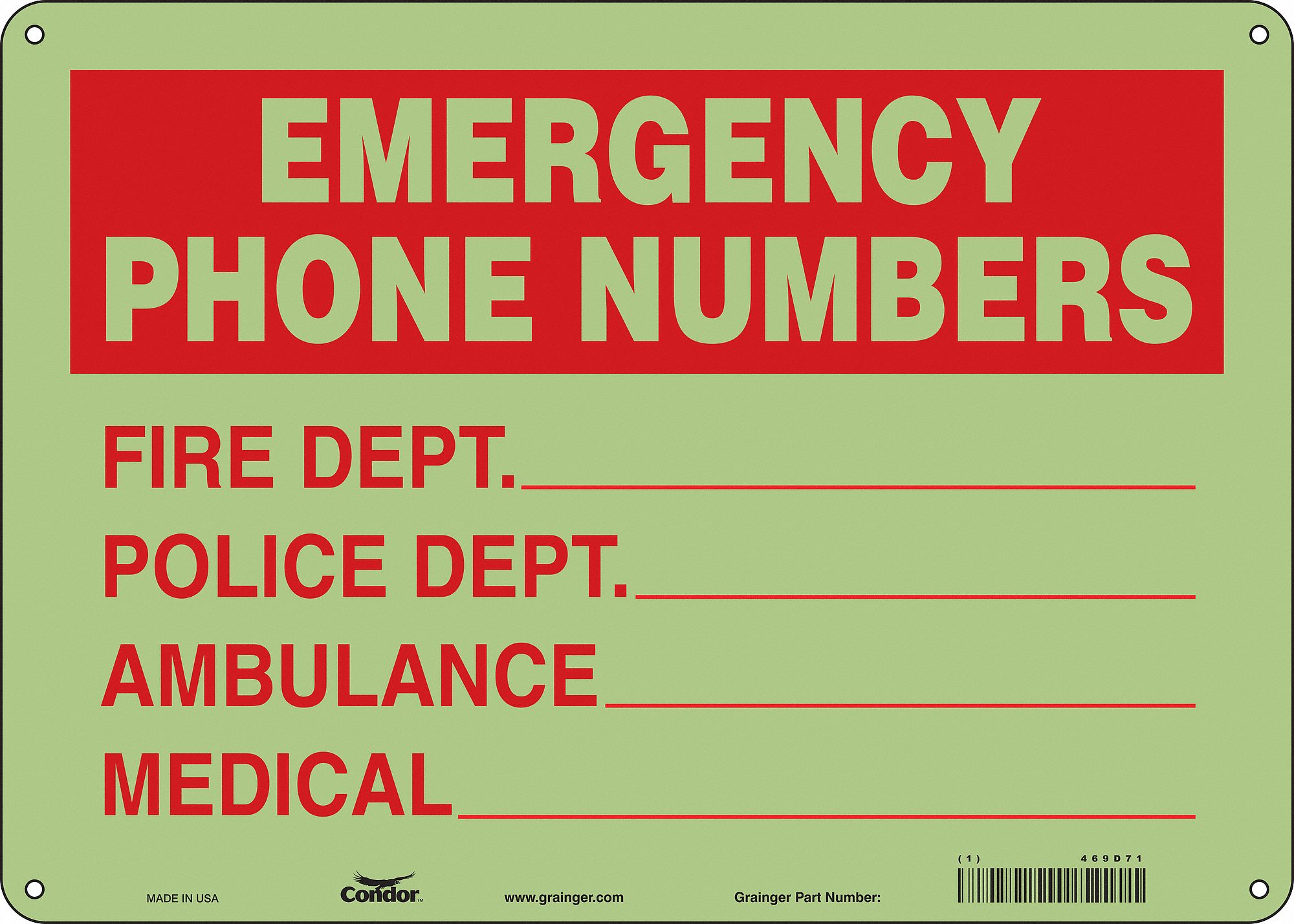 Safety Sign: Polyethylene, Mounting Holes Sign Mounting, 10 in x 14 in Nominal Sign Size, No Header