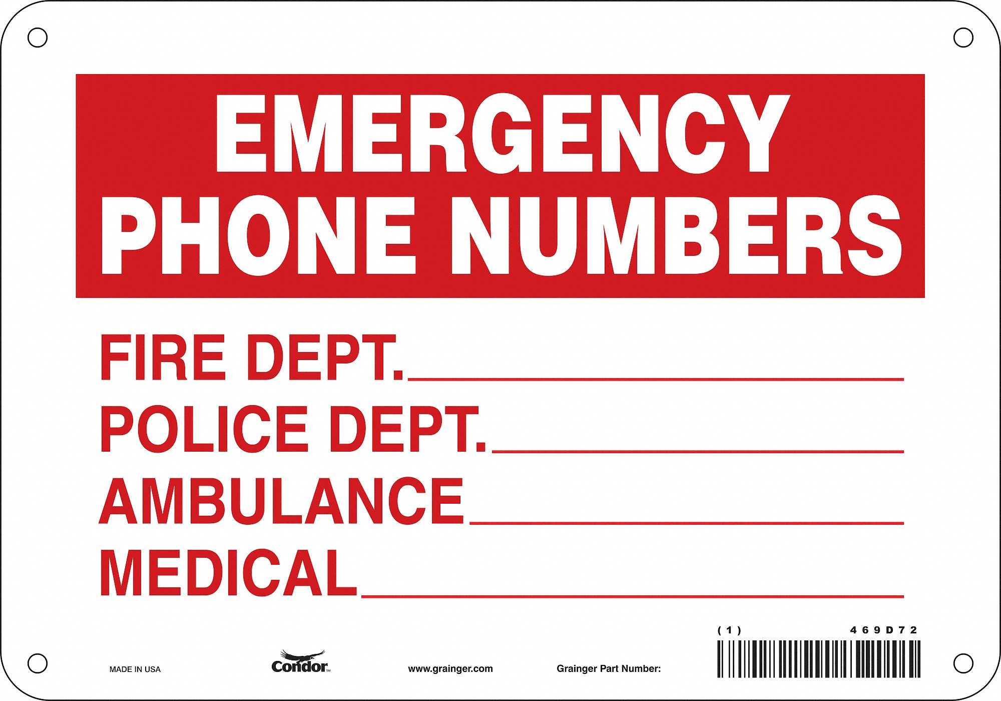 Safety Sign: Polyethylene, Mounting Holes Sign Mounting, 7 in x 10 in Nominal Sign Size, No Header