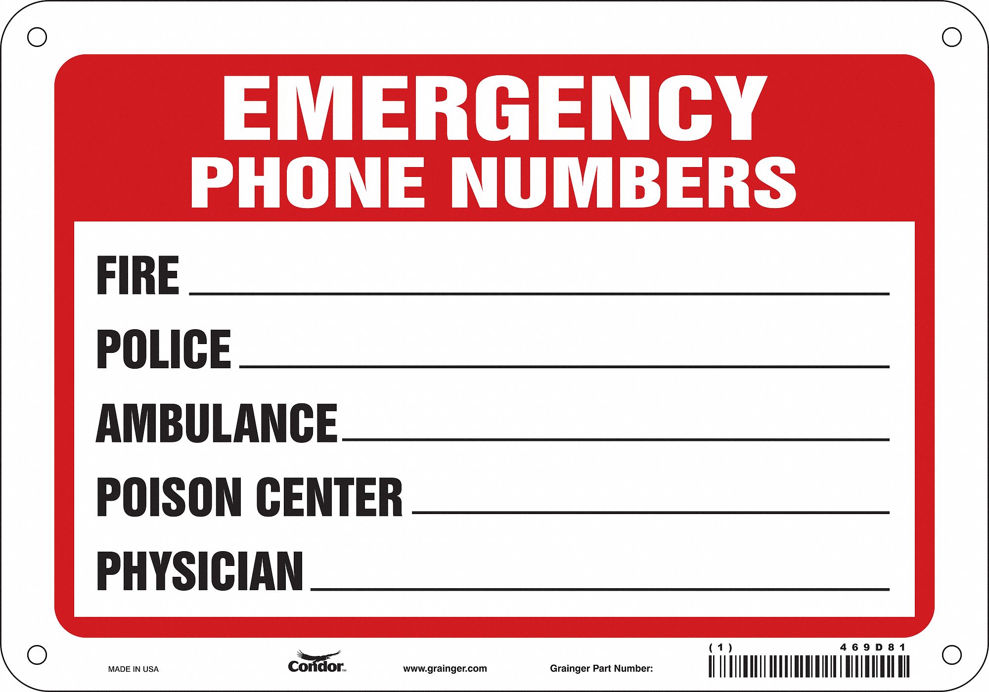 Safety Sign: Aluminum, Mounting Holes Sign Mounting, 7 in x 10 in Nominal Sign Size, 0.032 in Thick