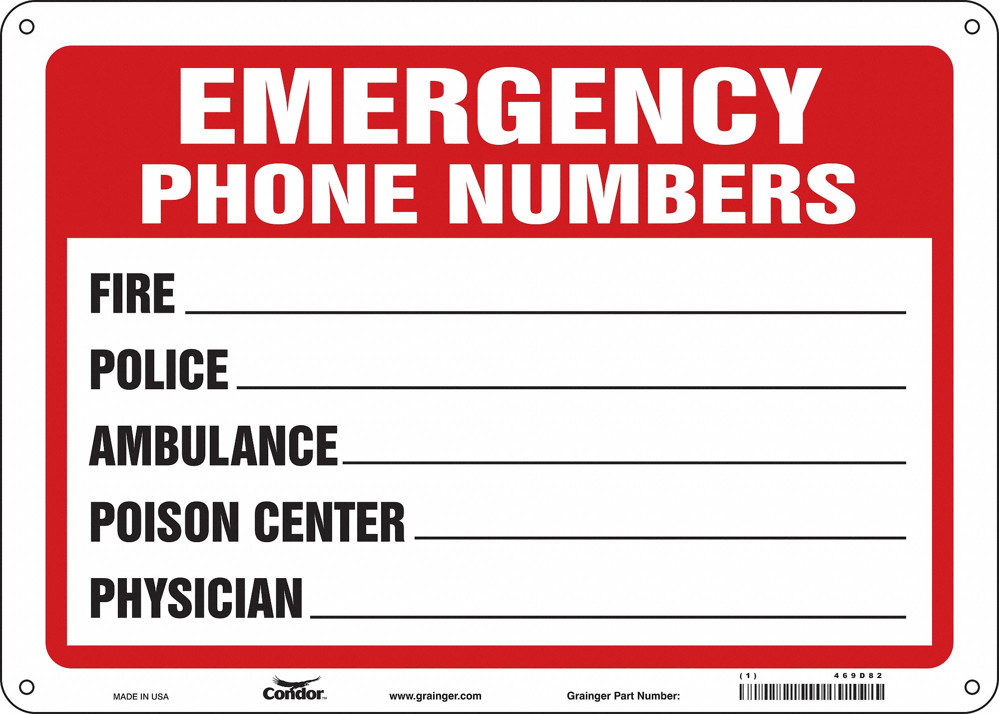 Safety Sign: Aluminum, Mounting Holes Sign Mounting, 10 in x 14 in Nominal Sign Size, 0.032 in Thick