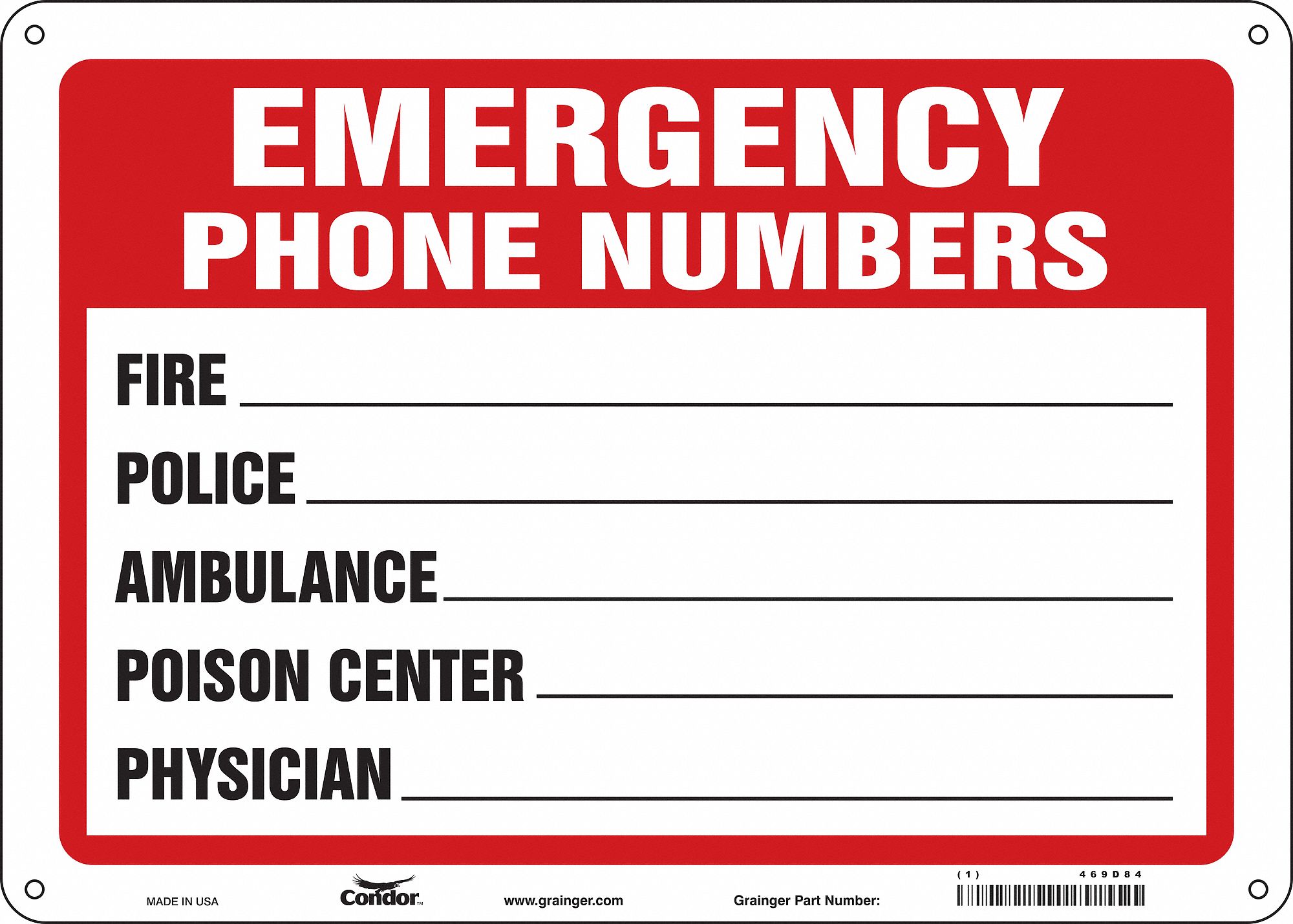 Safety Sign: Polyethylene, Mounting Holes Sign Mounting, 10 in x 14 in Nominal Sign Size