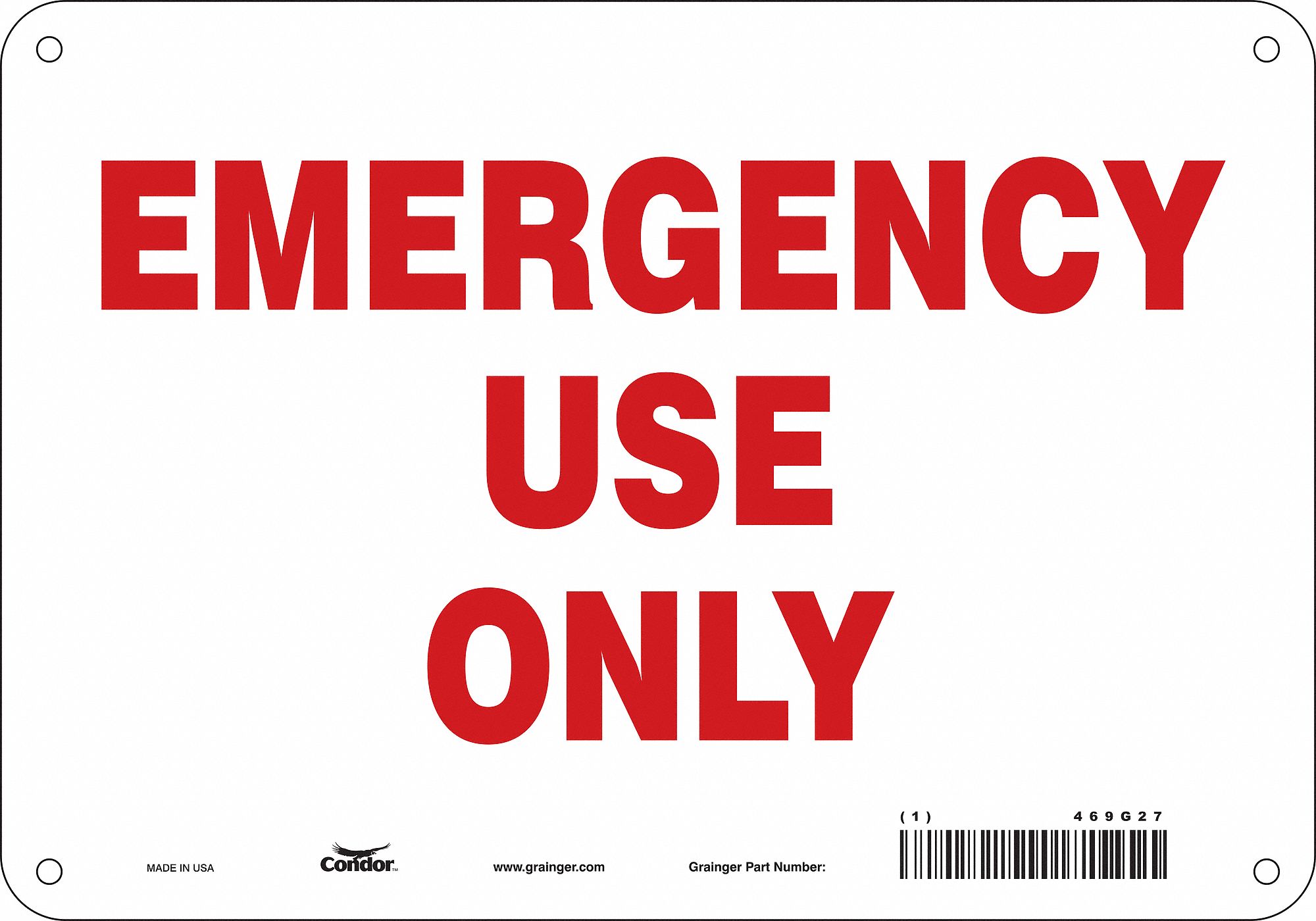 CONDOR SAFETY SIGN FIRE AND EMERGENCY, Emergency Use Only, Sign Header ...