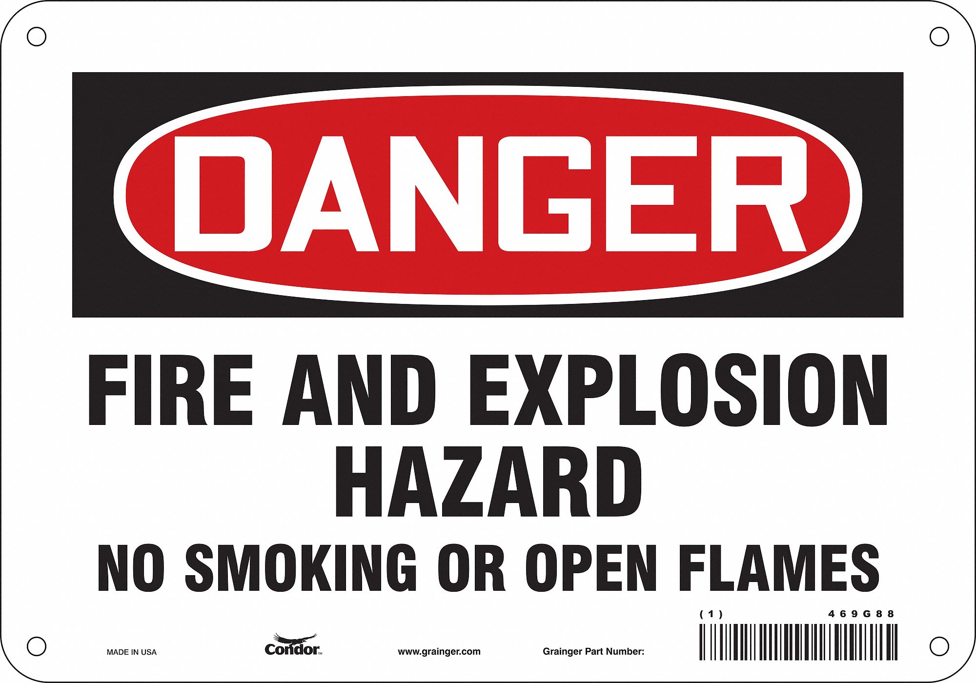 Safety Sign: Aluminum, Mounting Holes Sign Mounting, 7 in x 10 in Nominal Sign Size, 0.032 in Thick