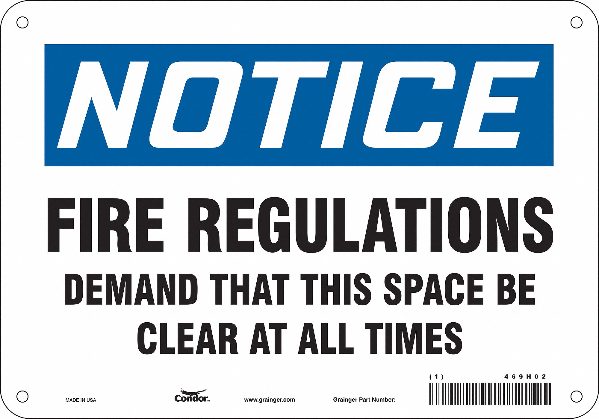 Safety Sign: Aluminum, Mounting Holes Sign Mounting, 7 in x 10 in Nominal Sign Size, 0.032 in Thick