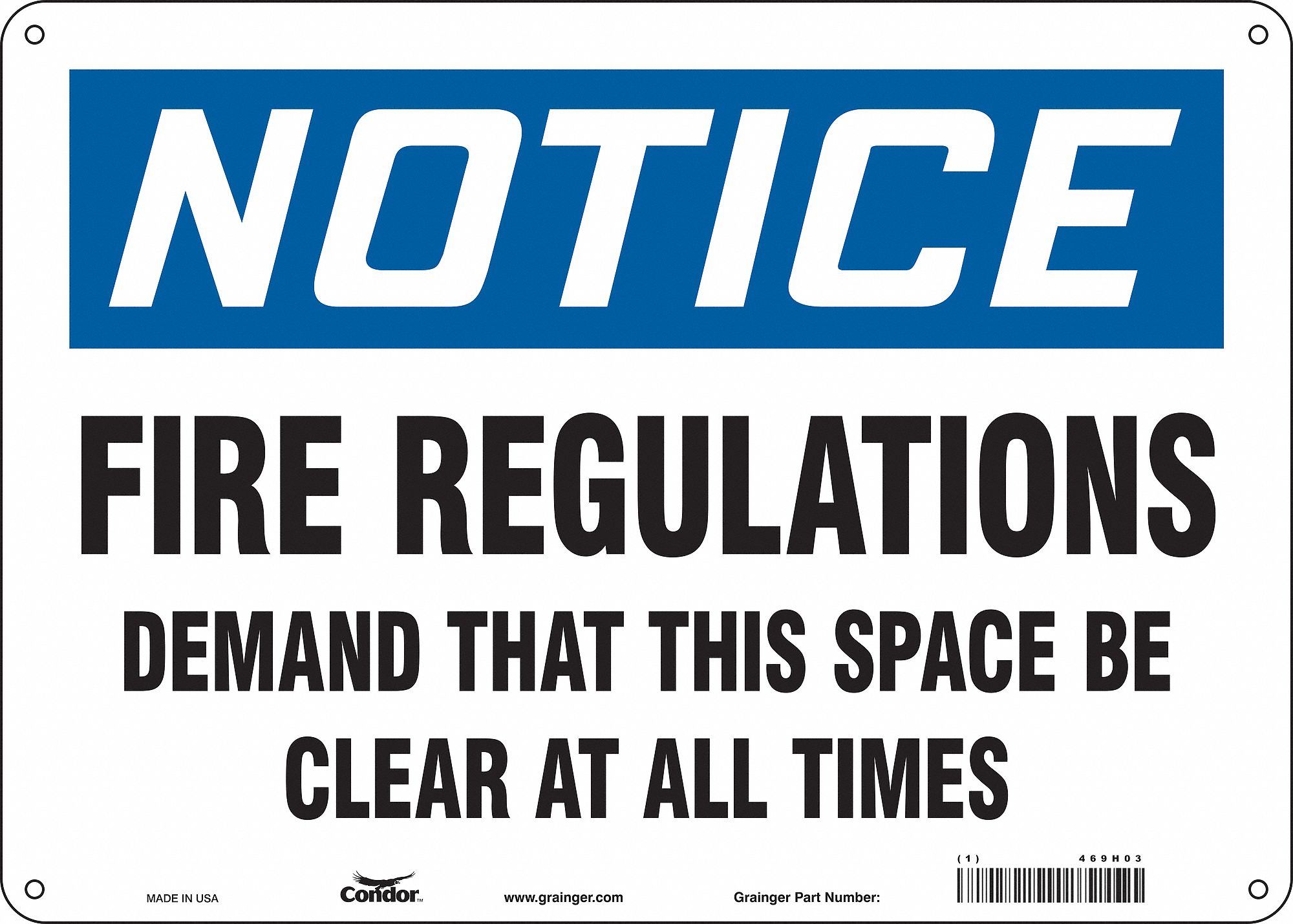 Safety Sign: Aluminum, Mounting Holes Sign Mounting, 10 in x 14 in Nominal Sign Size, 0.032 in Thick
