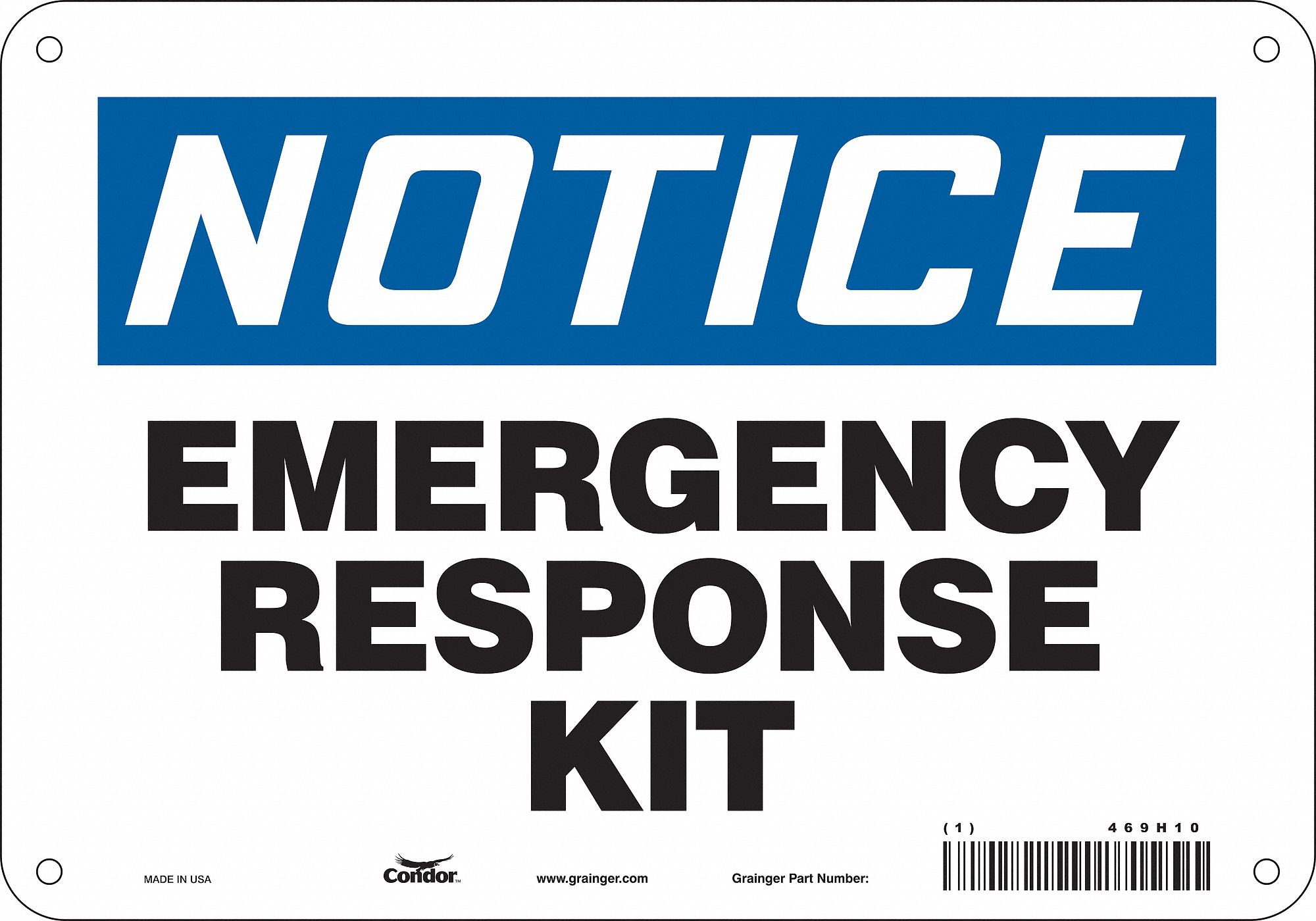 Safety Sign: Polyethylene, Mounting Holes Sign Mounting, 7 in x 10 in Nominal Sign Size