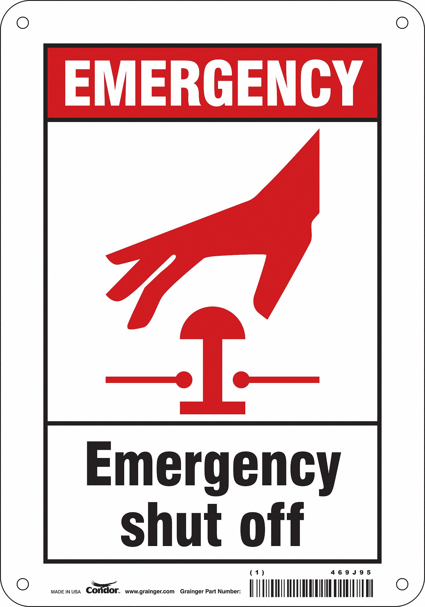 Safety Sign: Polyethylene, Mounting Holes Sign Mounting, 10 in x 7 in Nominal Sign Size, Emergency