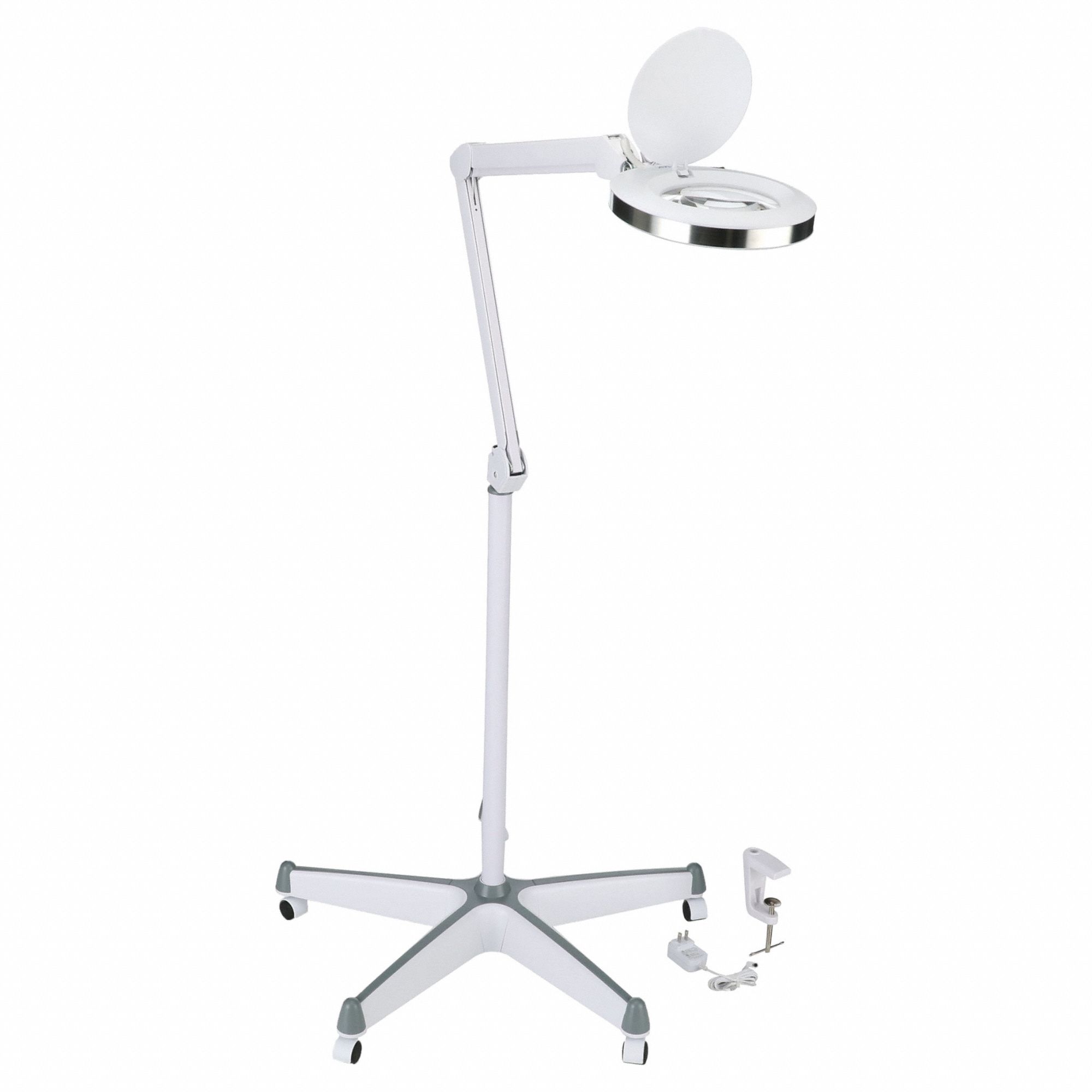 AVEN Round Magnifier Light: LED, 2.25x, 5 Diopter, 560 lm Max Brightness,  36 in Arm Reach, 6500K