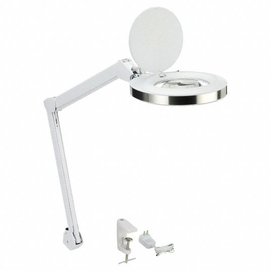 AVEN Round Magnifier Light: LED, 2.25x, 5 Diopter, 560 lm Max Brightness,  36 in Arm Reach, 6500K