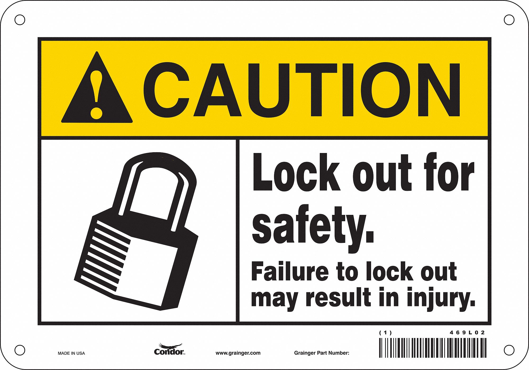 Safety Sign: Aluminum, Mounting Holes Sign Mounting, 7 in x 10 in Nominal Sign Size, 0.032 in Thick