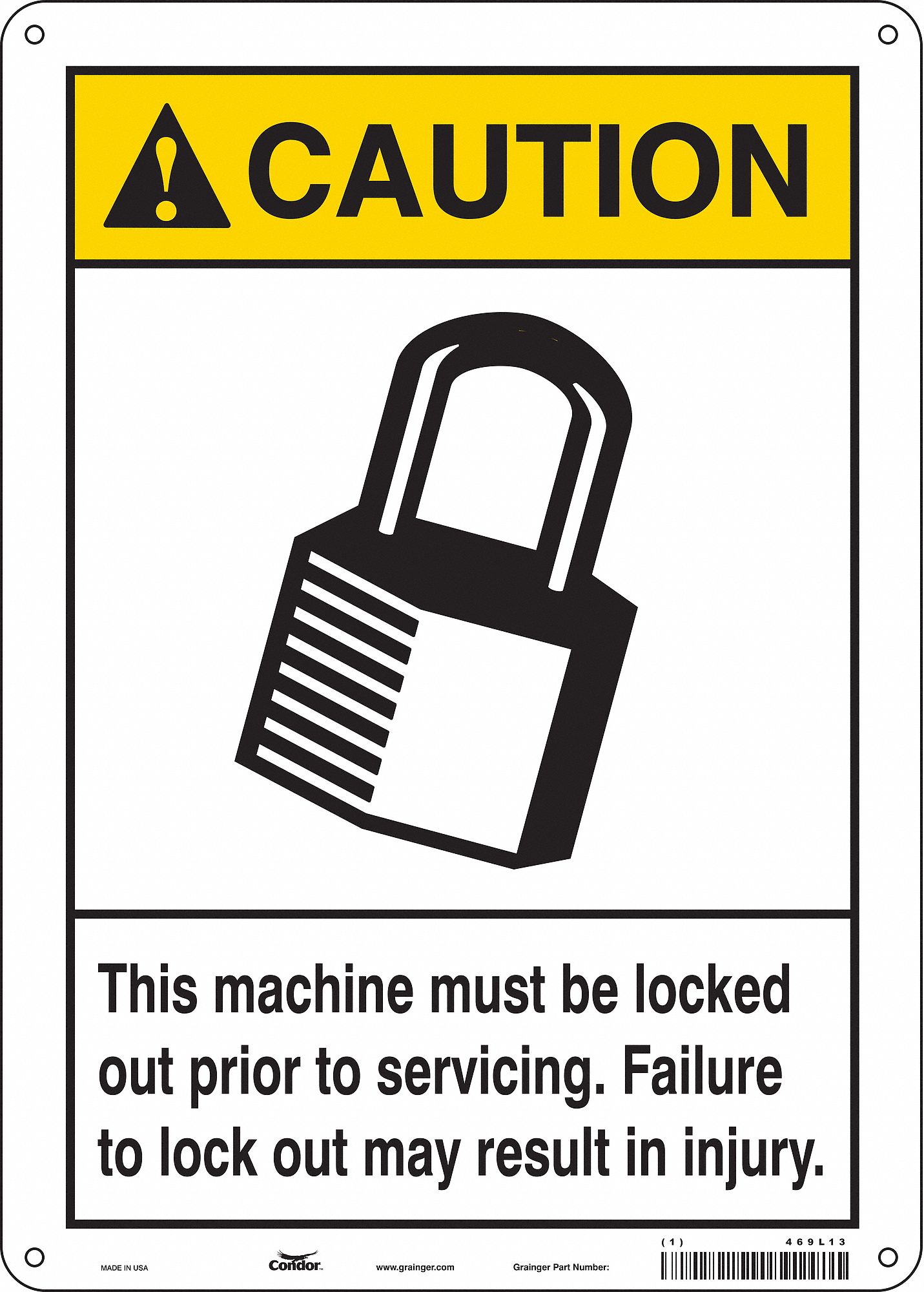 Safety Sign: Polyethylene, Mounting Holes Sign Mounting, 14 in x 10 in Nominal Sign Size, Caution