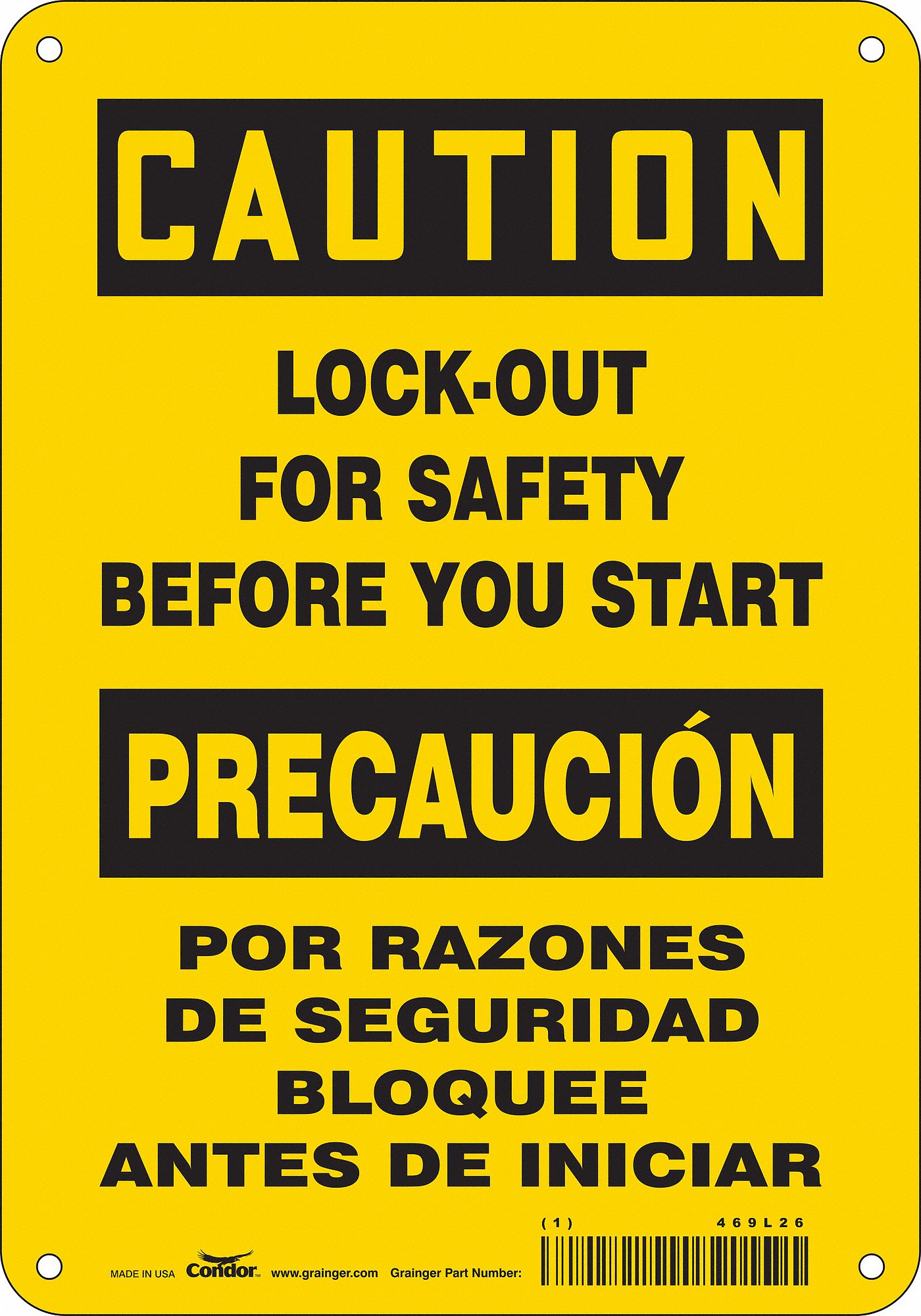 Safety Sign: Polyethylene, Mounting Holes Sign Mounting, 10 in x 7 in Nominal Sign Size, Caution