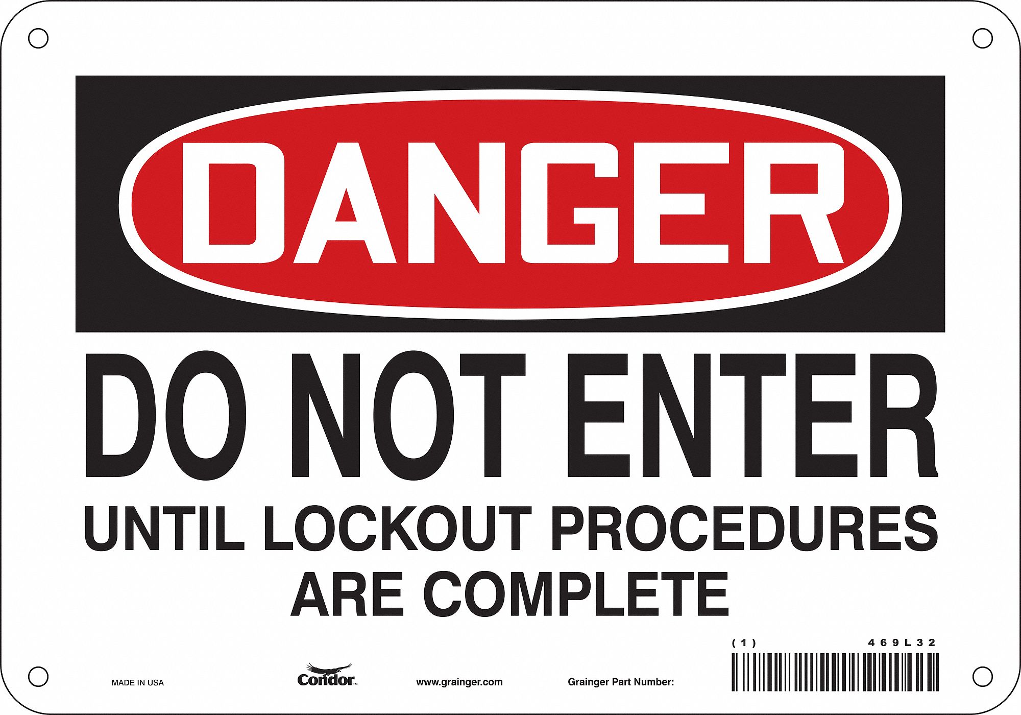 Safety Sign: Polyethylene, Mounting Holes Sign Mounting, 7 in x 10 in Nominal Sign Size, Danger
