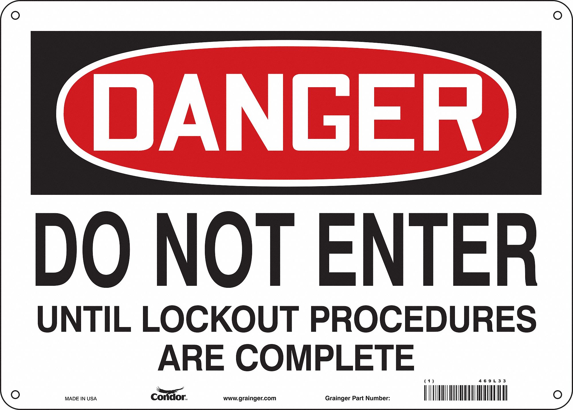 Safety Sign: Polyethylene, Mounting Holes Sign Mounting, 10 in x 14 in Nominal Sign Size, Danger