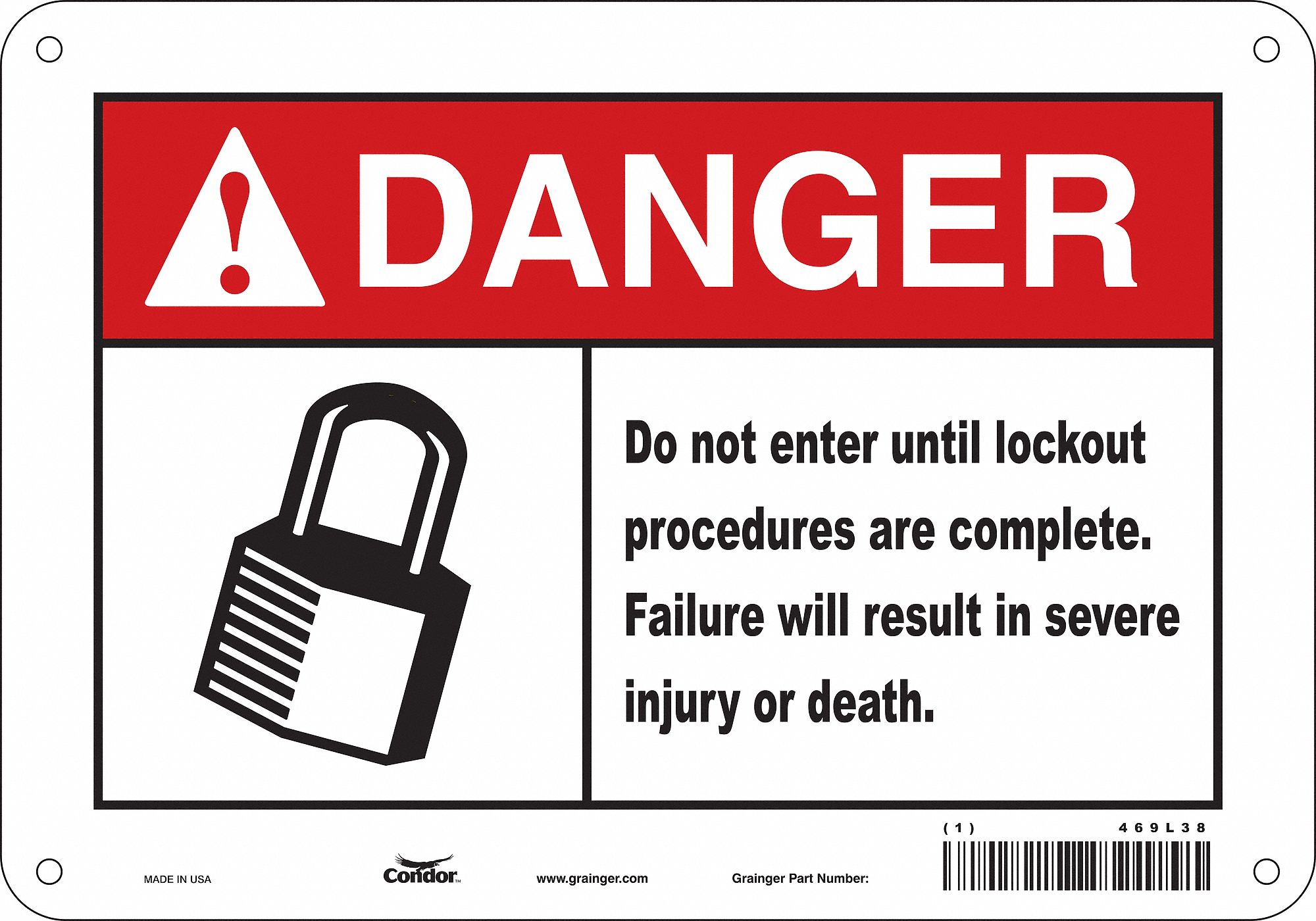 Safety Sign: Polyethylene, Mounting Holes Sign Mounting, 7 in x 10 in Nominal Sign Size, Danger