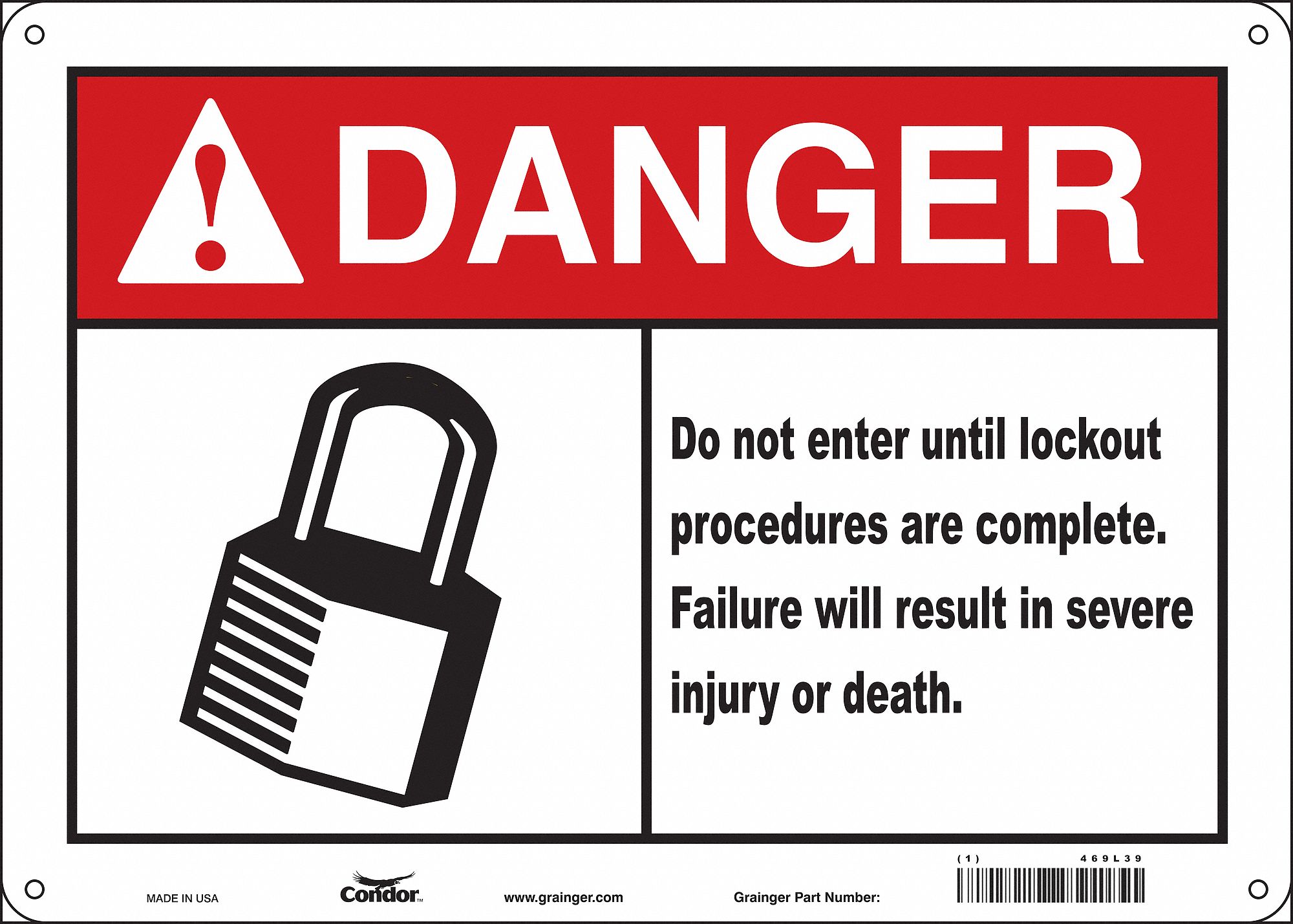 Safety Sign: Polyethylene, Mounting Holes Sign Mounting, 10 in x 14 in Nominal Sign Size, Danger