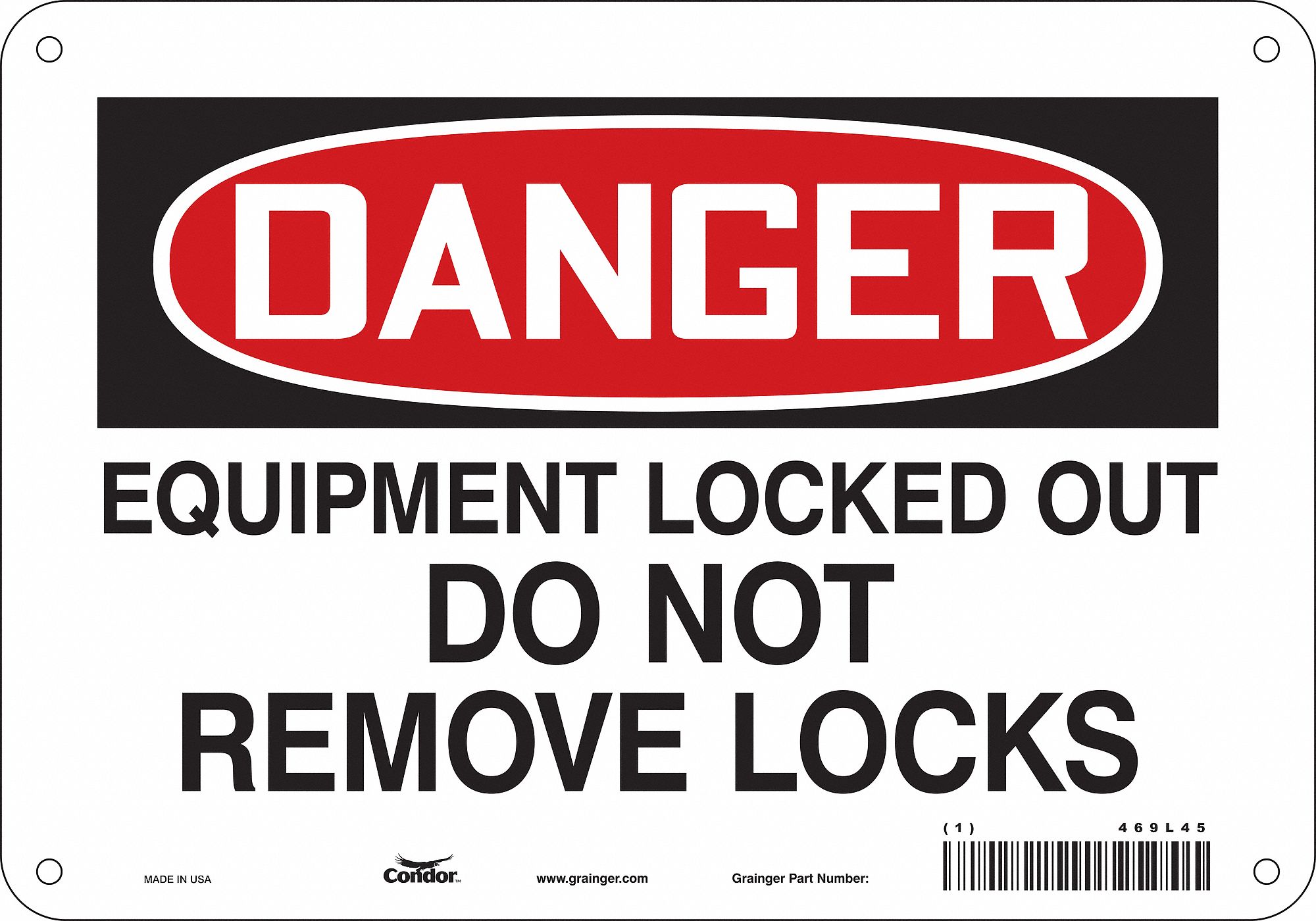 Safety Sign: Polyethylene, Mounting Holes Sign Mounting, 7 in x 10 in Nominal Sign Size, Danger