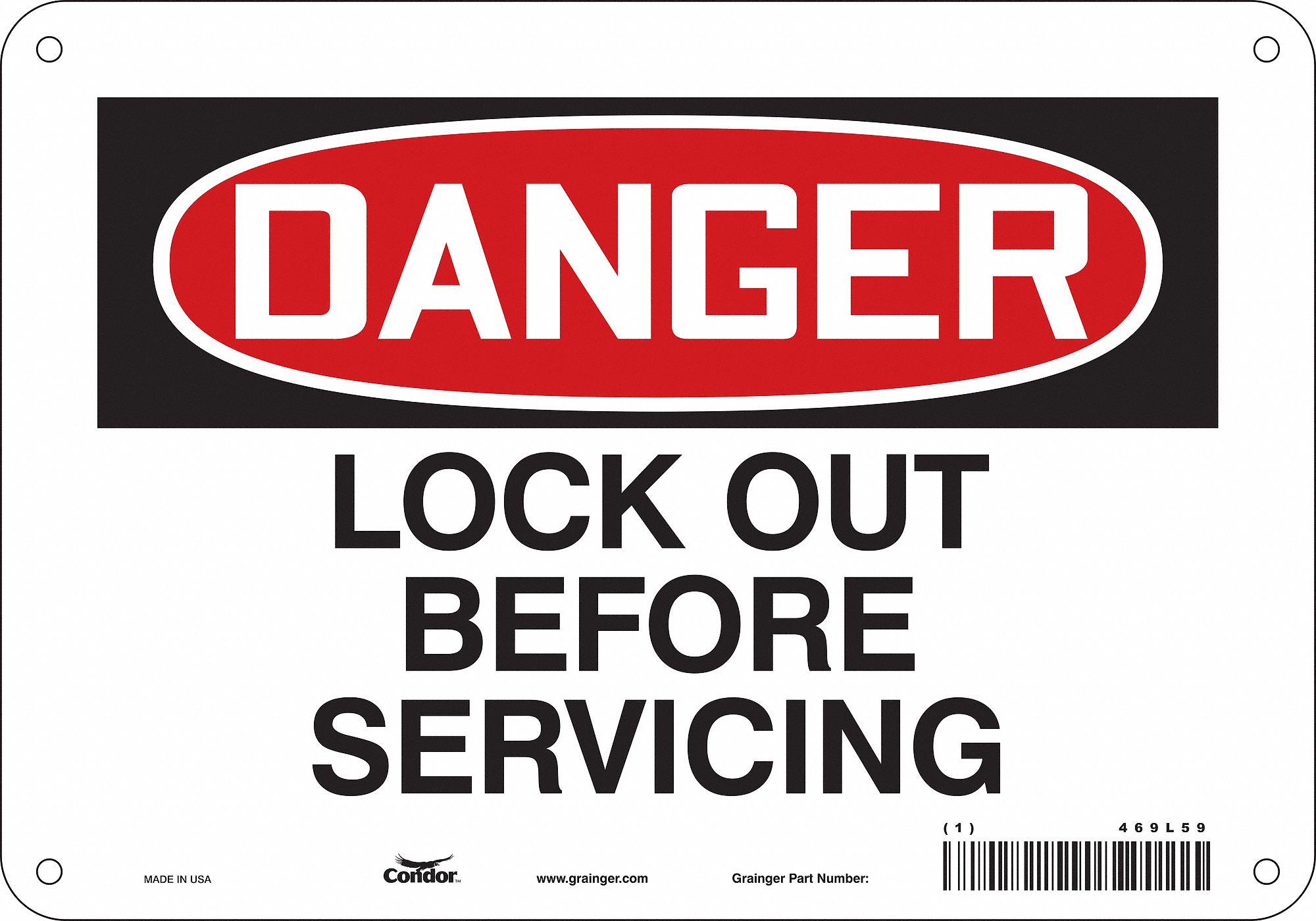 Safety Sign: Polyethylene, Mounting Holes Sign Mounting, 7 in x 10 in Nominal Sign Size, Danger