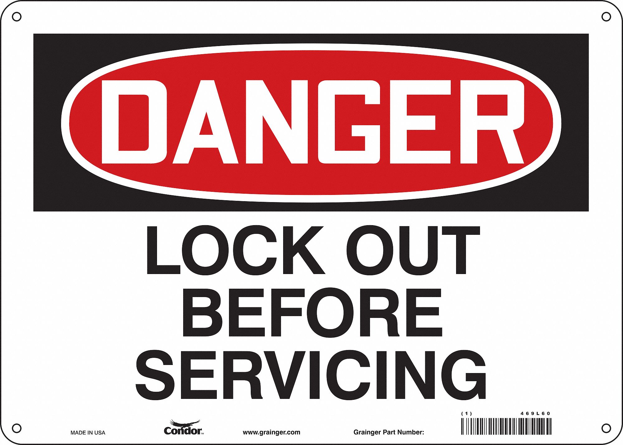 Safety Sign: Polyethylene, Mounting Holes Sign Mounting, 10 in x 14 in Nominal Sign Size, Danger