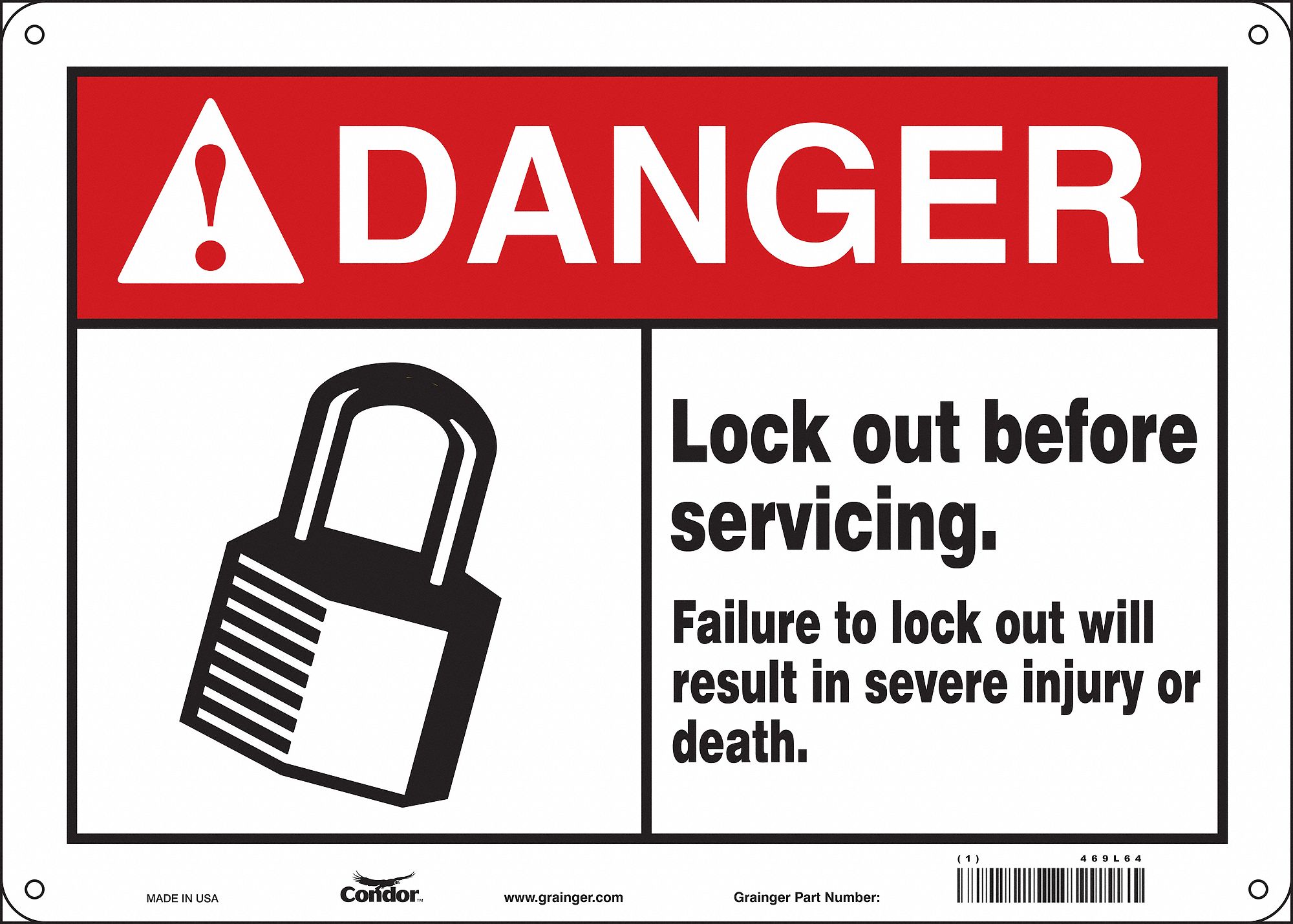 Safety Sign: Aluminum, Mounting Holes Sign Mounting, 10 in x 14 in Nominal Sign Size, 0.032 in Thick
