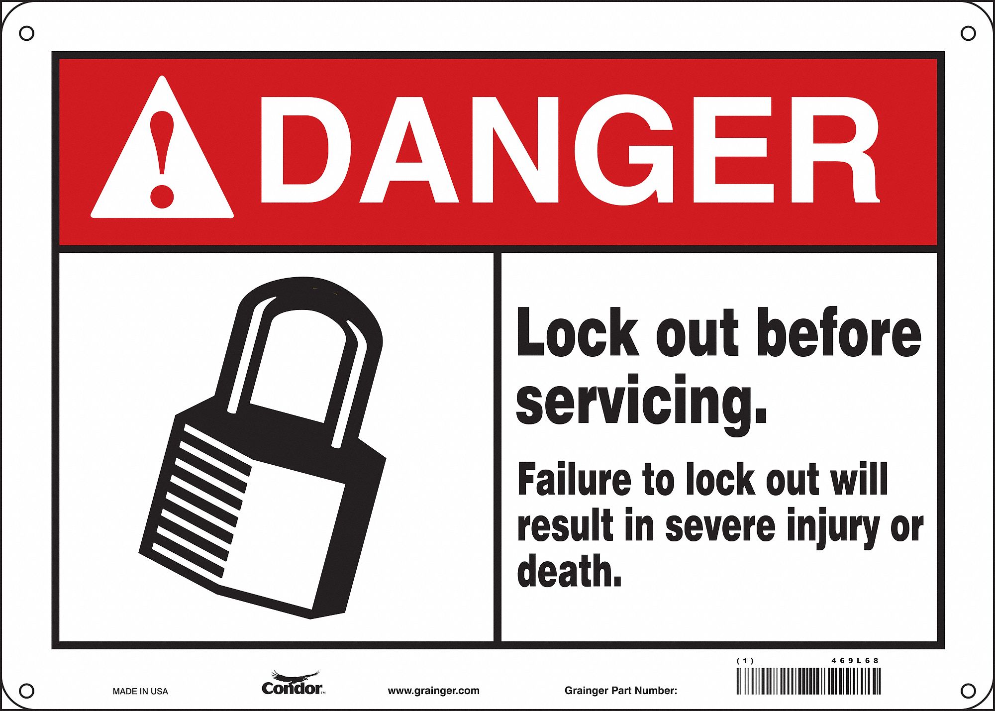 Safety Sign: Polyethylene, Mounting Holes Sign Mounting, 10 in x 14 in Nominal Sign Size, Danger