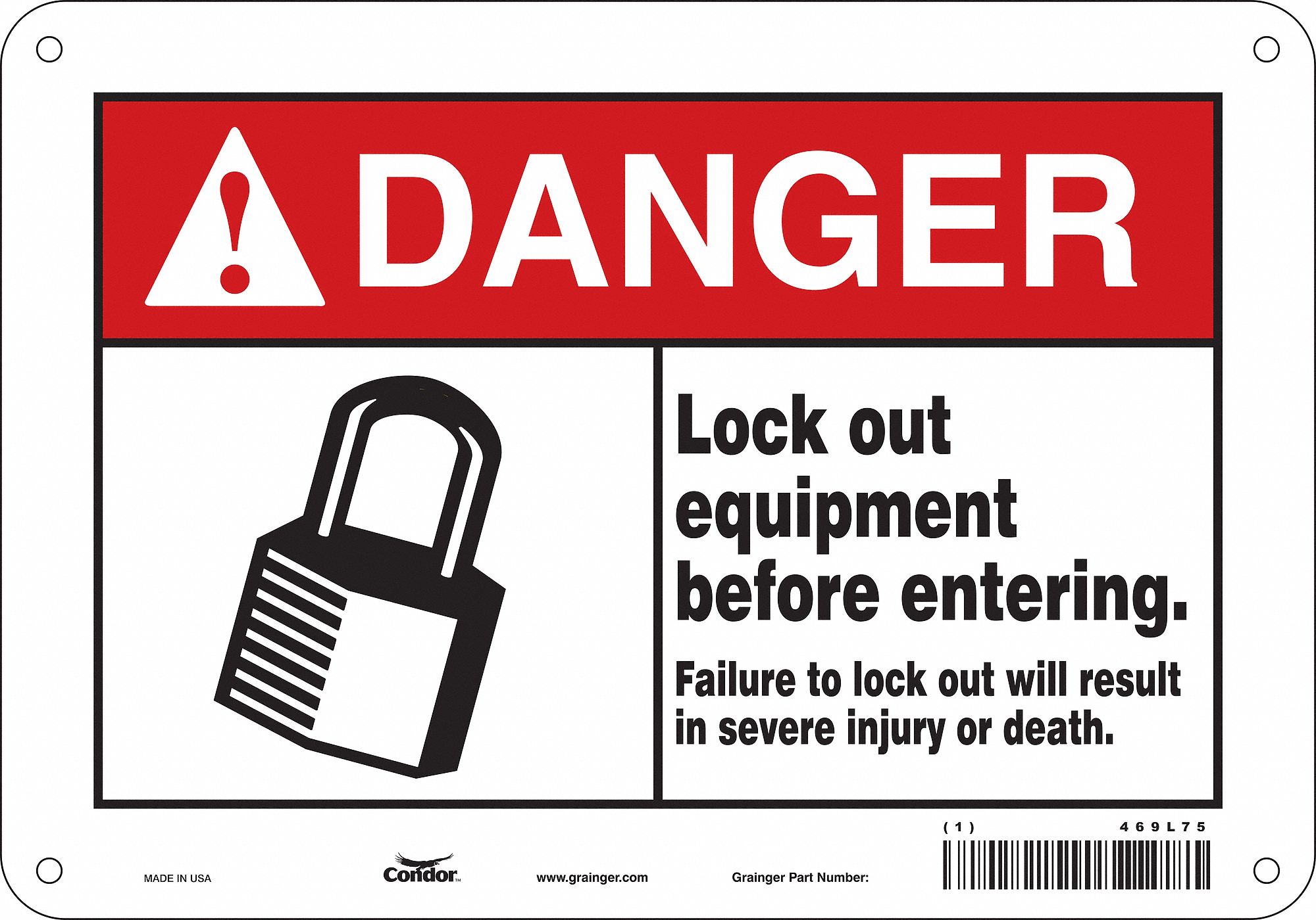 Safety Sign: Aluminum, Mounting Holes Sign Mounting, 7 in x 10 in Nominal Sign Size, 0.032 in Thick