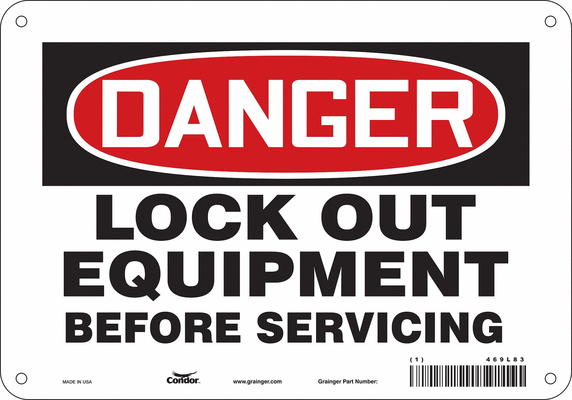 Safety Sign: Polyethylene, Mounting Holes Sign Mounting, 7 in x 10 in Nominal Sign Size, Danger