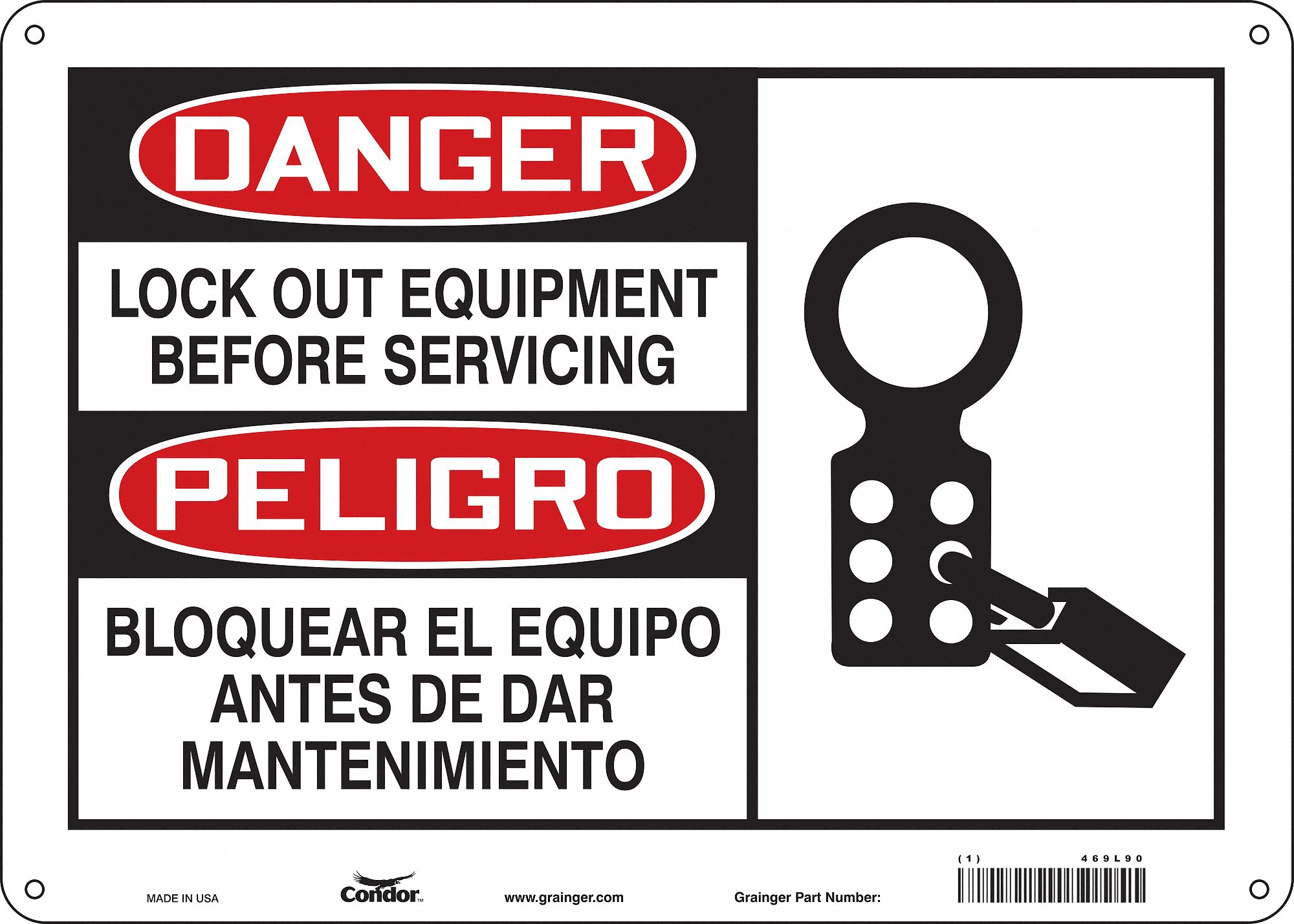 Safety Sign: Polyethylene, Mounting Holes Sign Mounting, 10 in x 14 in Nominal Sign Size