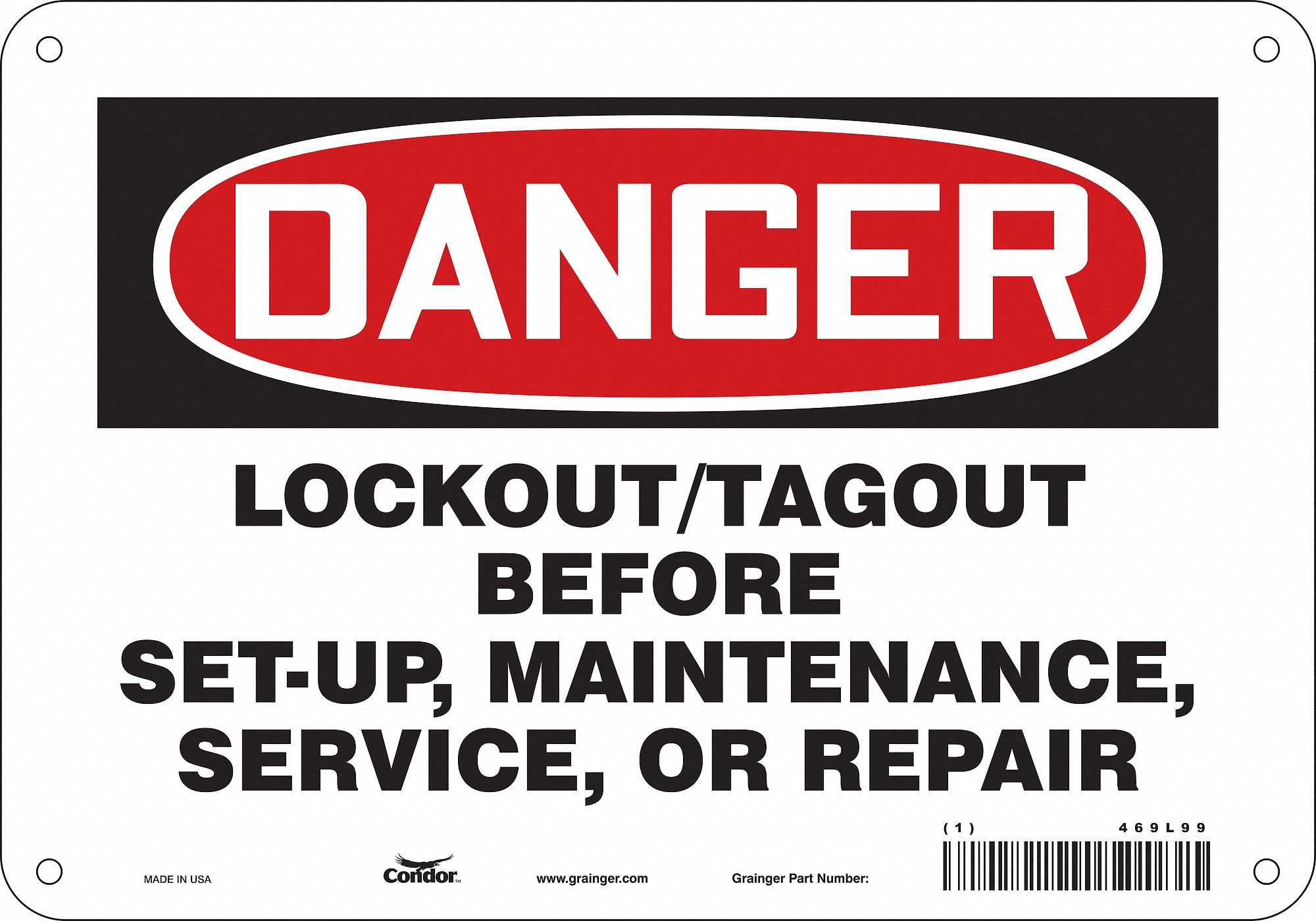 Safety Sign: Aluminum, Mounting Holes Sign Mounting, 7 in x 10 in Nominal Sign Size, 0.032 in Thick