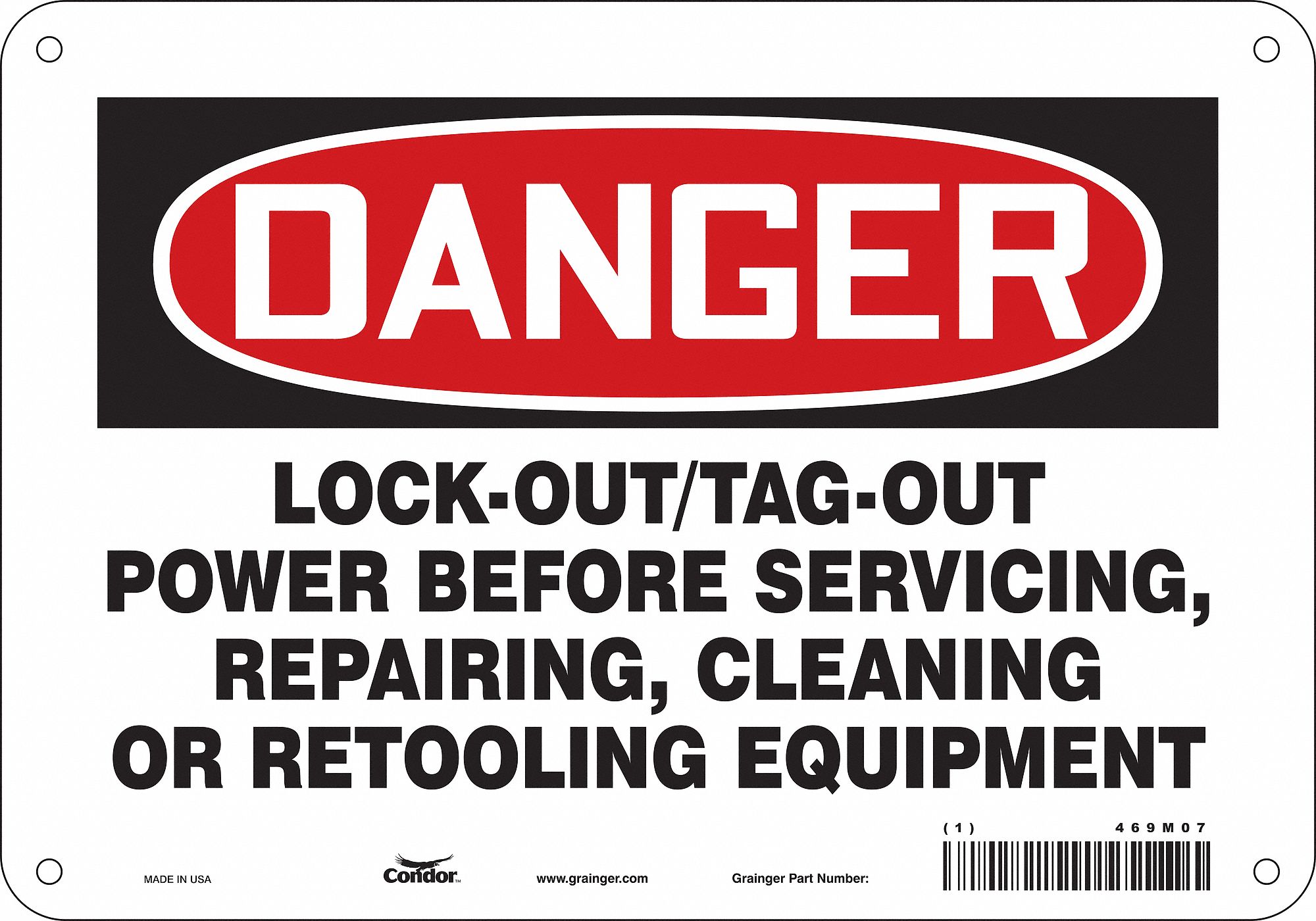 Safety Sign: Aluminum, Mounting Holes Sign Mounting, 10 in x 14 in Nominal Sign Size, 0.032 in Thick