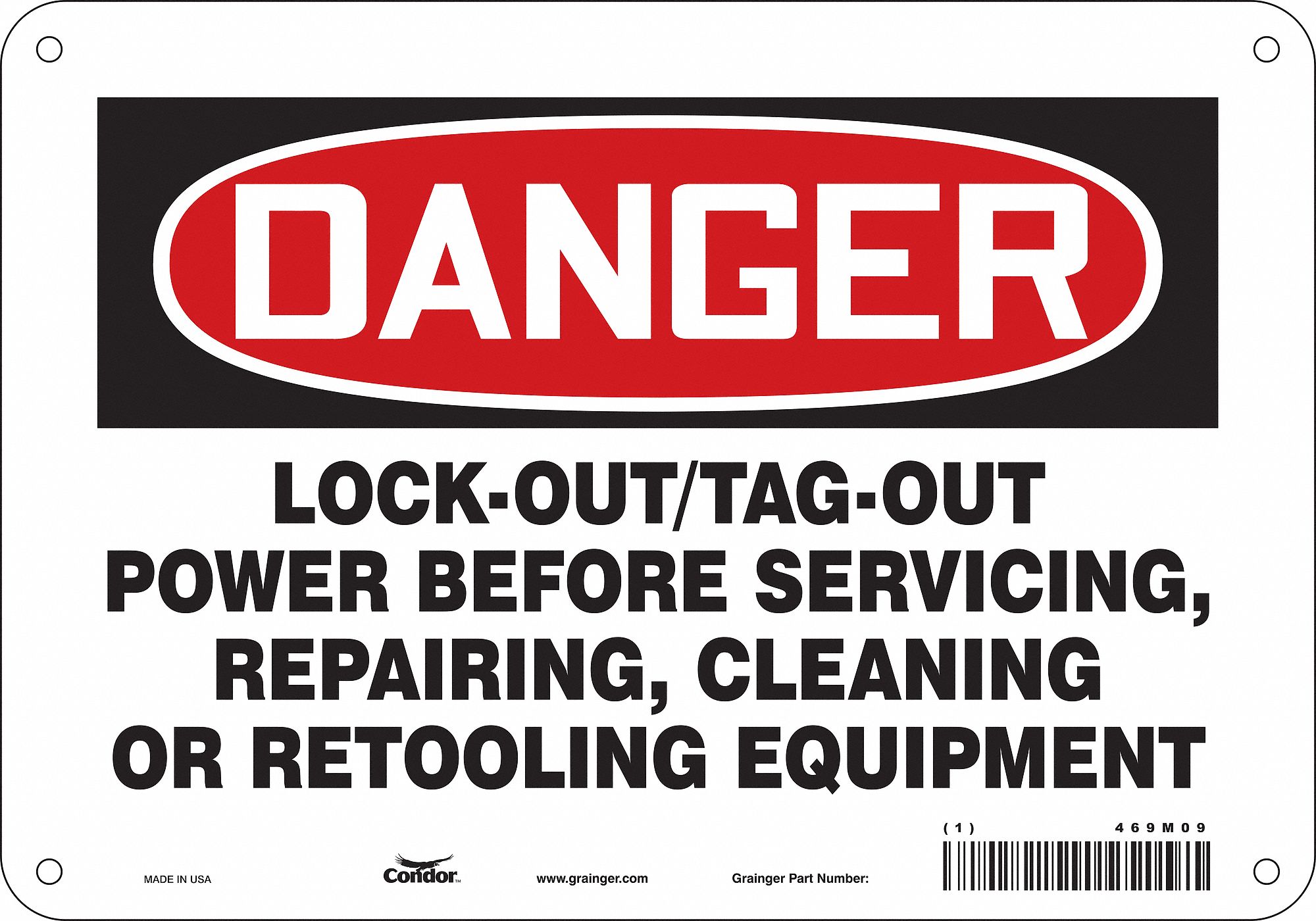 Safety Sign: Polyethylene, Mounting Holes Sign Mounting, 10 in x 14 in Nominal Sign Size, Danger