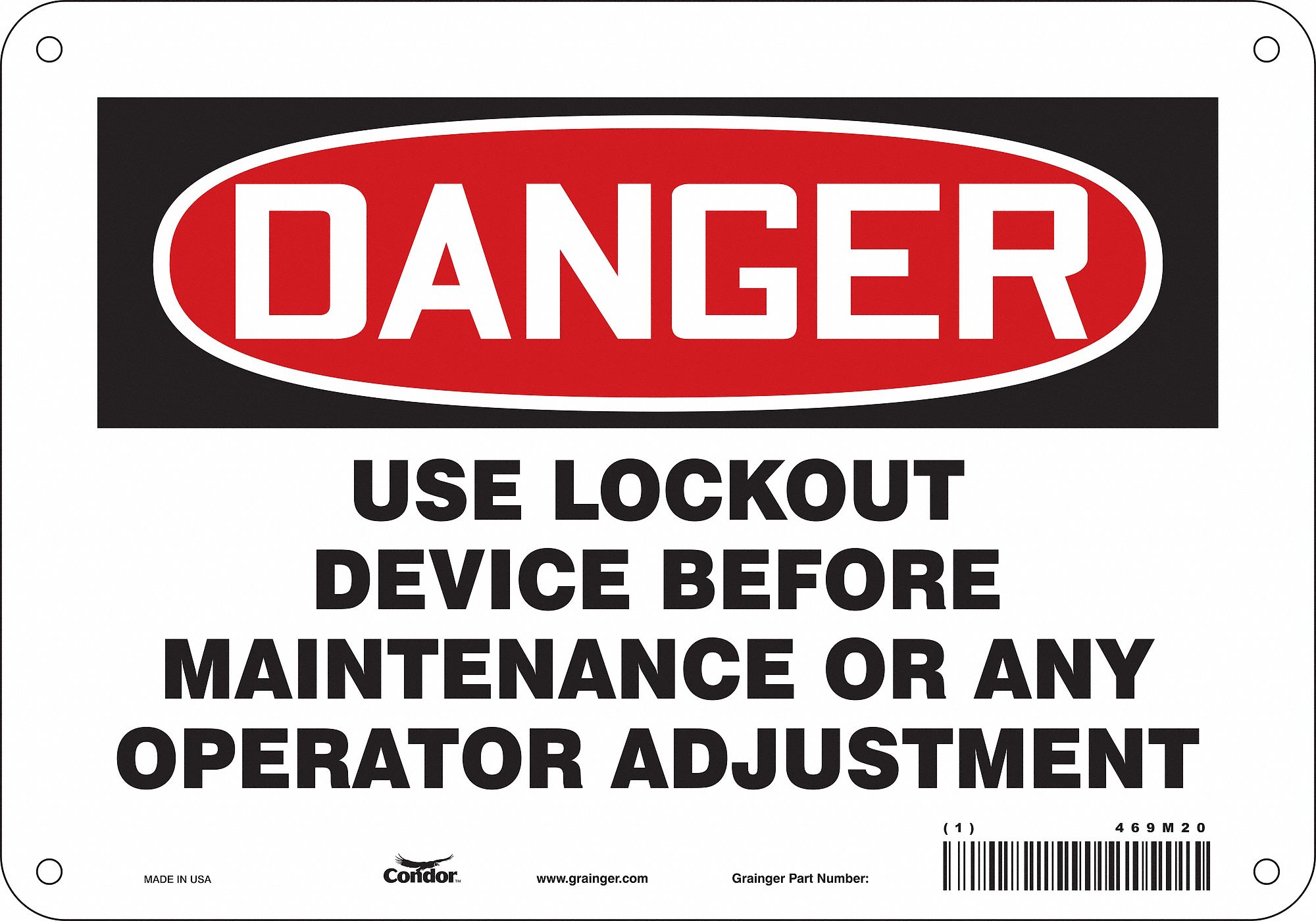 Safety Sign: Polyethylene, Mounting Holes Sign Mounting, 7 in x 10 in Nominal Sign Size, Danger