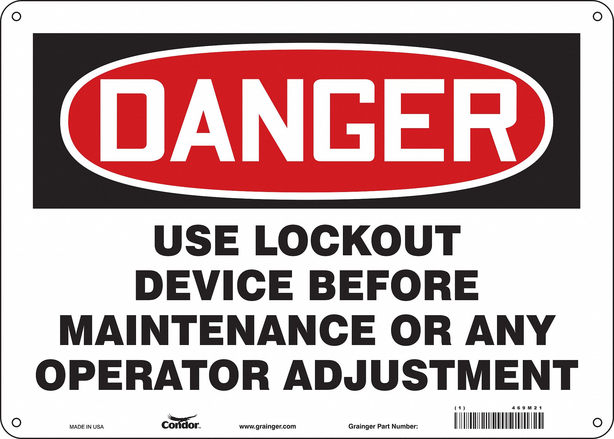 Safety Sign: Polyethylene, Mounting Holes Sign Mounting, 10 in x 14 in Nominal Sign Size, Danger