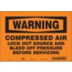 Warning: Compressed Air Lock Out Source And Bleed Off Pressure Before Servicing Signs