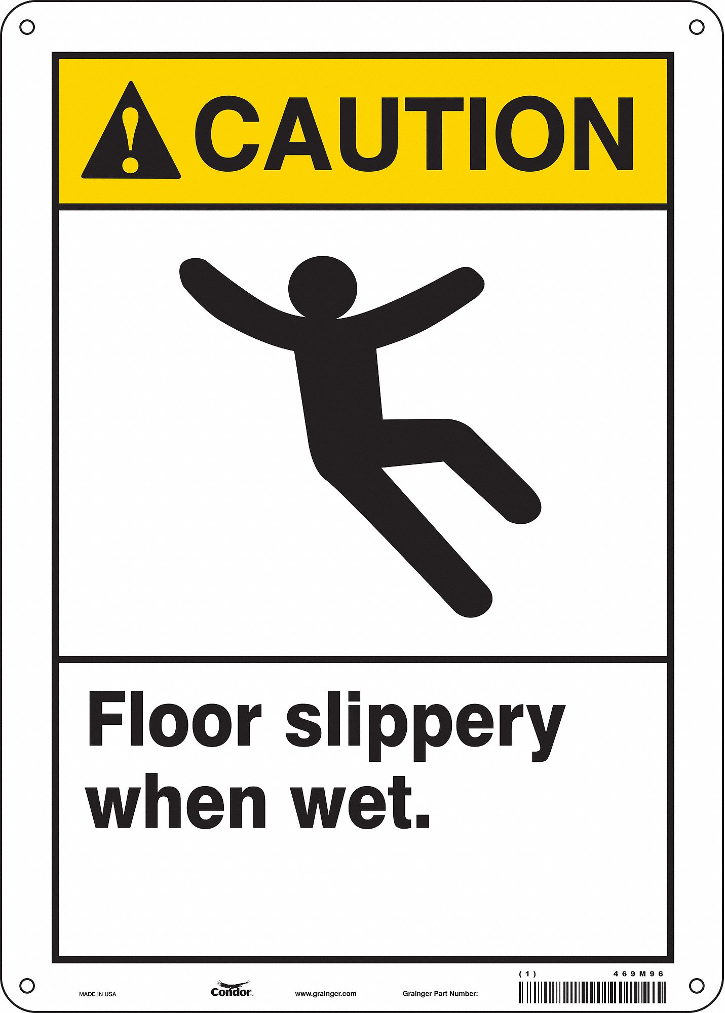 Safety Sign: Polyethylene, Mounting Holes Sign Mounting, 14 in x 10 in Nominal Sign Size, Caution